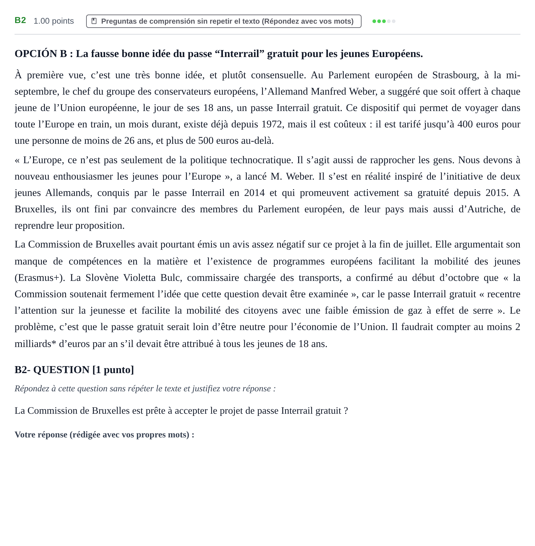 Enunciado: Ejercicio B2 · Francés PAU Castilla y León Extraordinaria (Fase Mejora de Nota) 2021