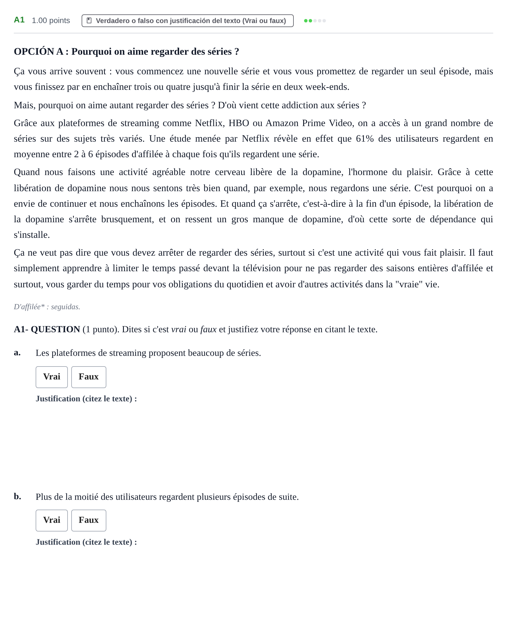 Enunciado: Ejercicio A1 · Francés PAU Castilla y León Ordinaria (Fase Mejora de Nota) 2021