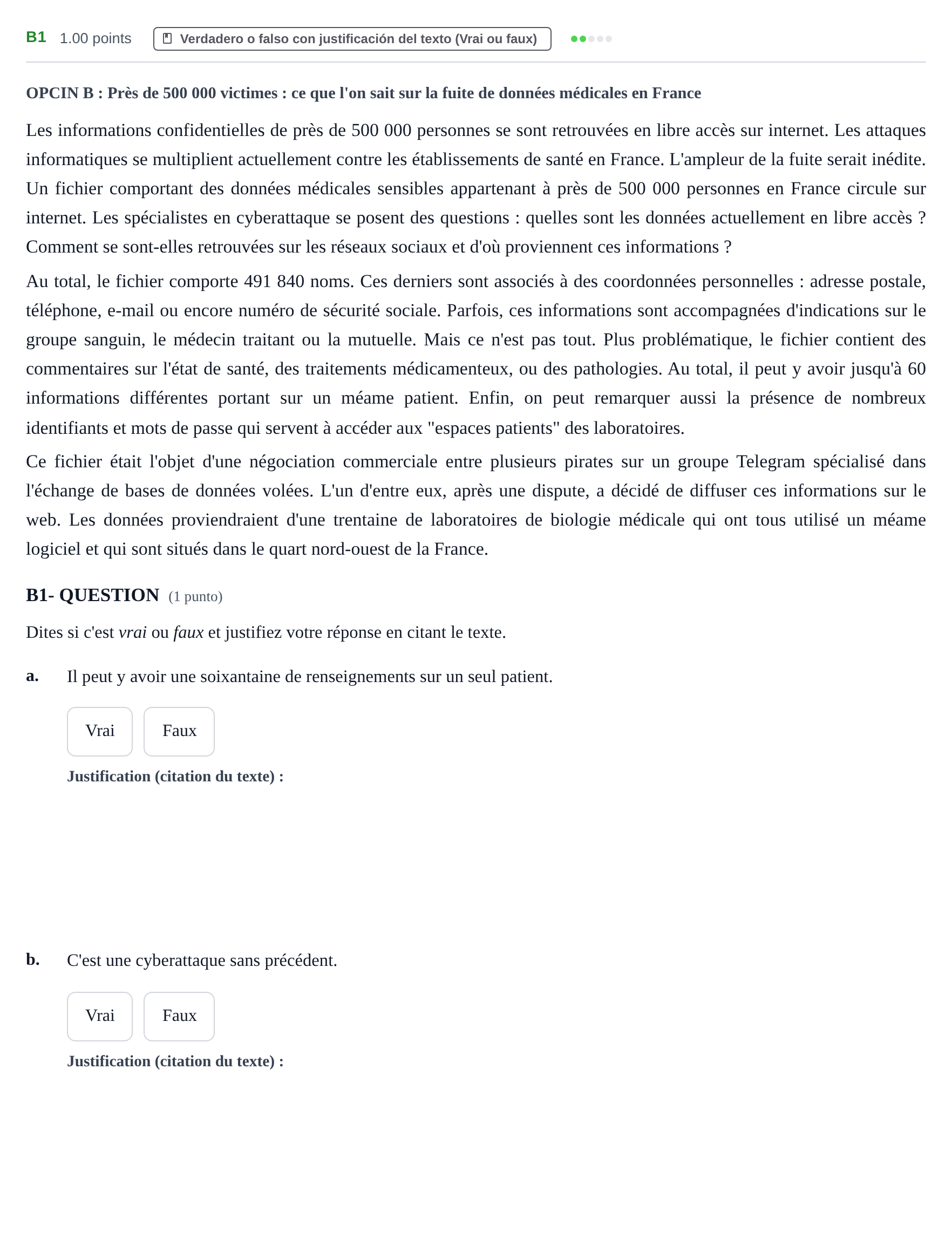 Enunciado: Ejercicio B1 · Francés PAU Castilla y León Ordinaria (Fase Mejora de Nota) 2021