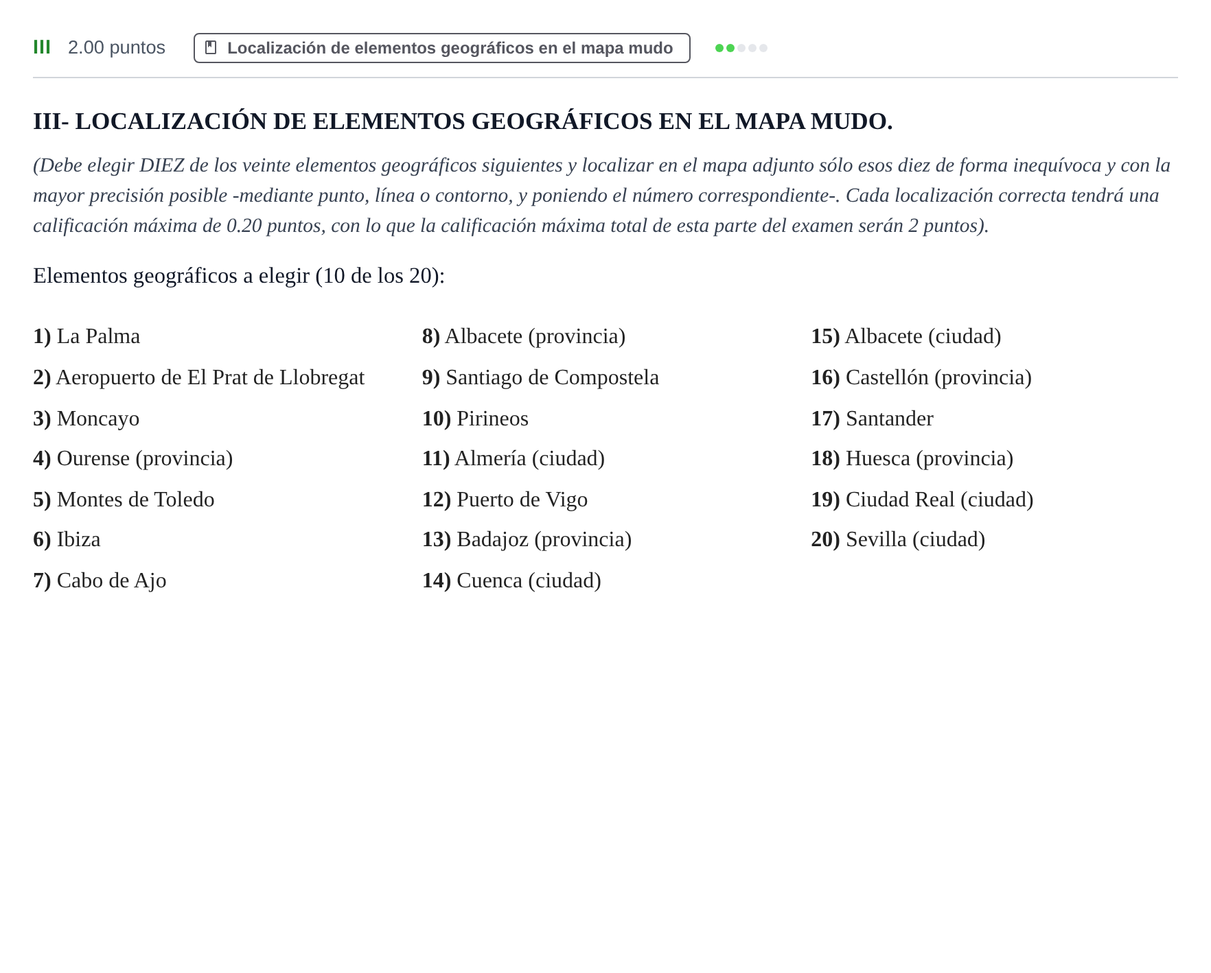 Enunciado: Ejercicio III · Geografía PAU Castilla y León Ordinaria 2021