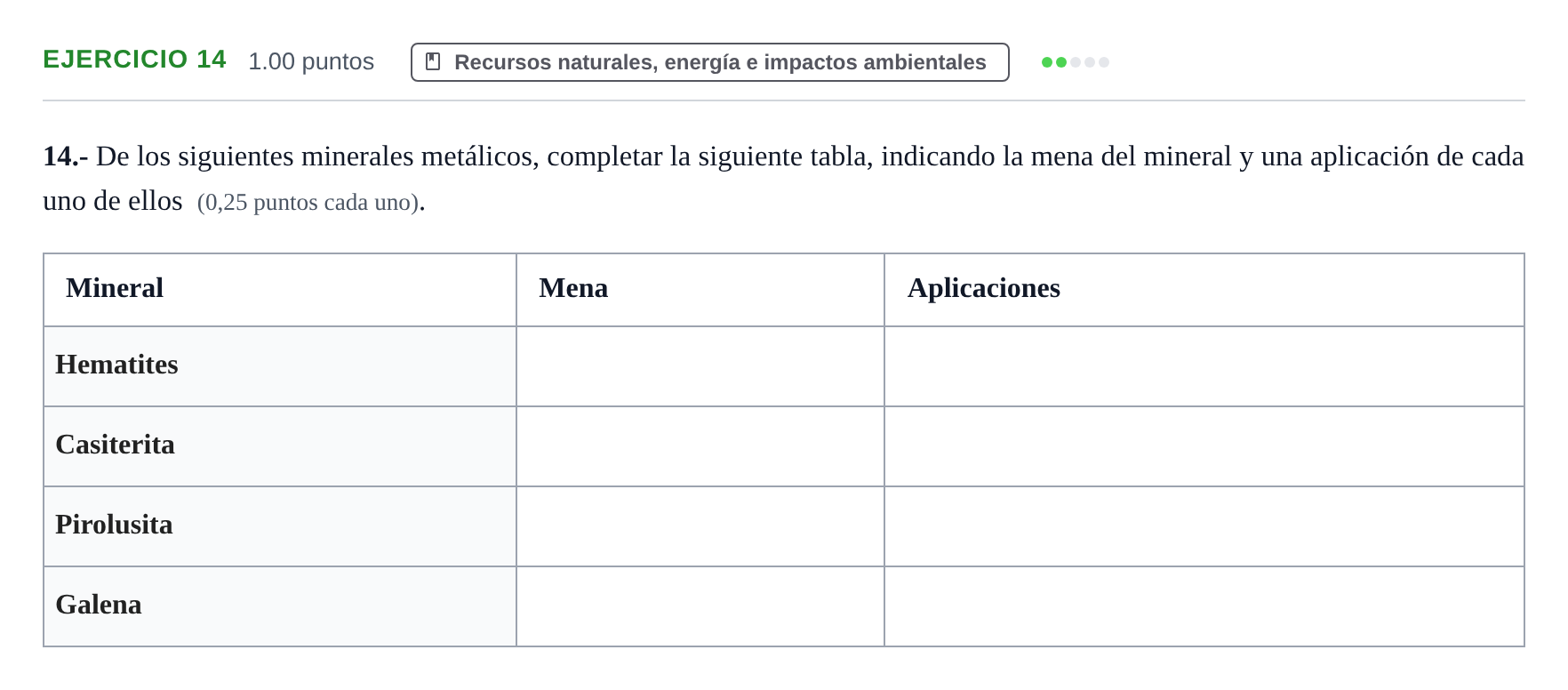 Enunciado: Problema 14 · Geología y Ciencias Ambientales PAU Castilla y León Extraordinaria 2021