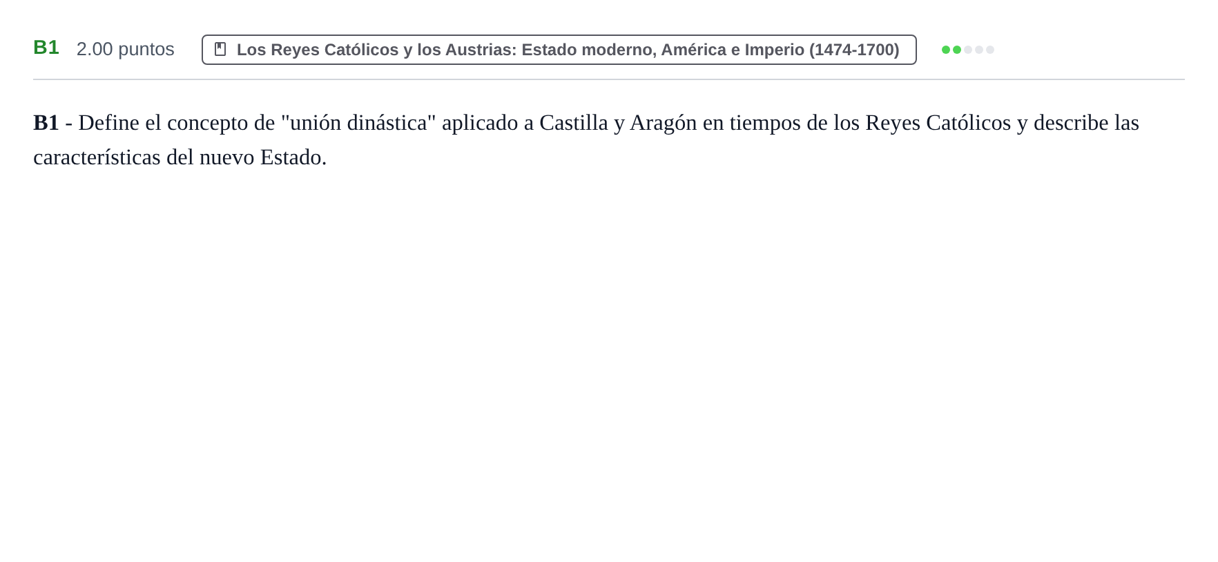 Enunciado: Ejercicio B1 · Historia de España PAU Castilla y León Extraordinaria 2021