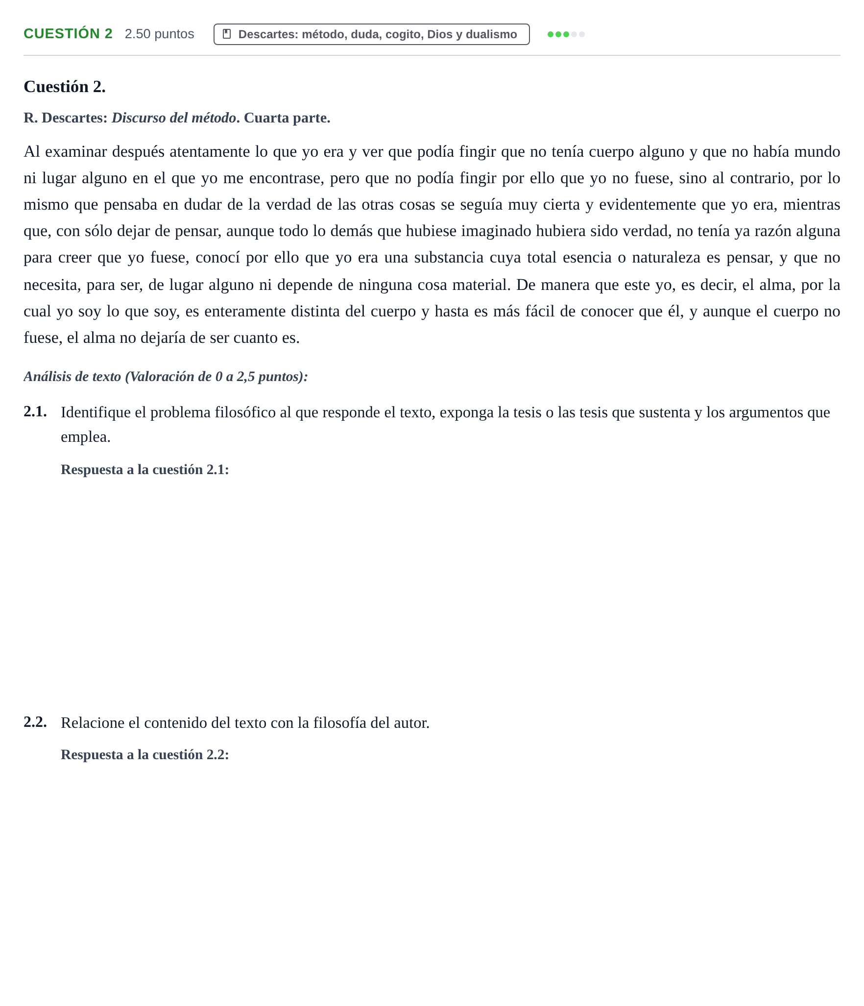 Enunciado: Cuestión 2 · Historia de la Filosofía PAU Castilla y León Extraordinaria 2021