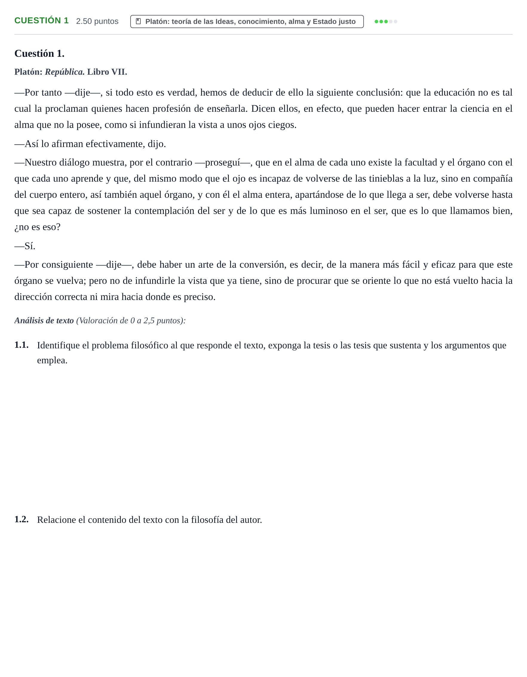 Enunciado: Cuestión 1 · Historia de la Filosofía PAU Castilla y León Ordinaria 2021