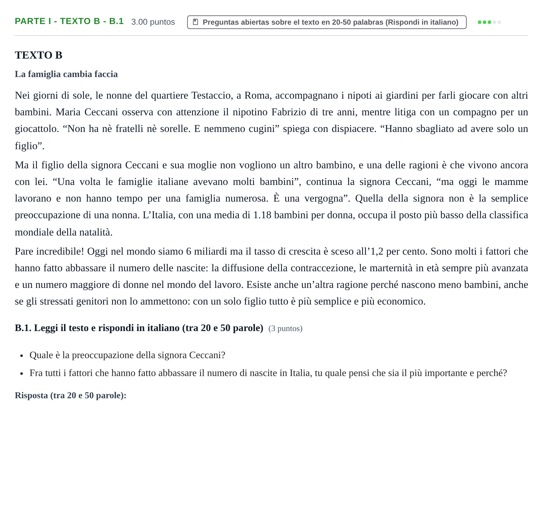 Enunciado: Ejercicio Parte I - Texto B - B.1 · Italiano PAU Castilla y León Extraordinaria 2021