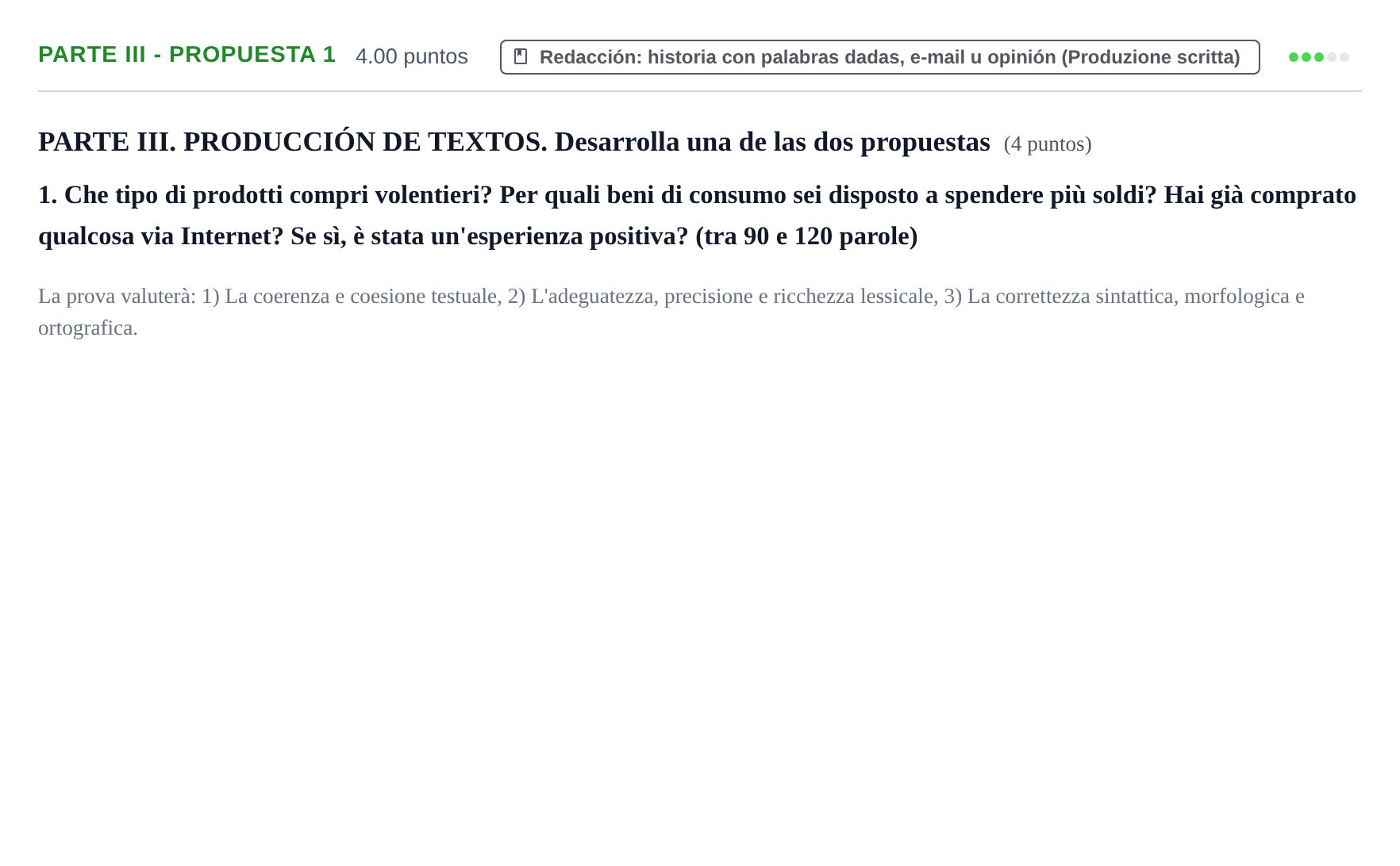 Enunciado: Ejercicio Parte III - Propuesta 1 · Italiano PAU Castilla y León Extraordinaria 2021