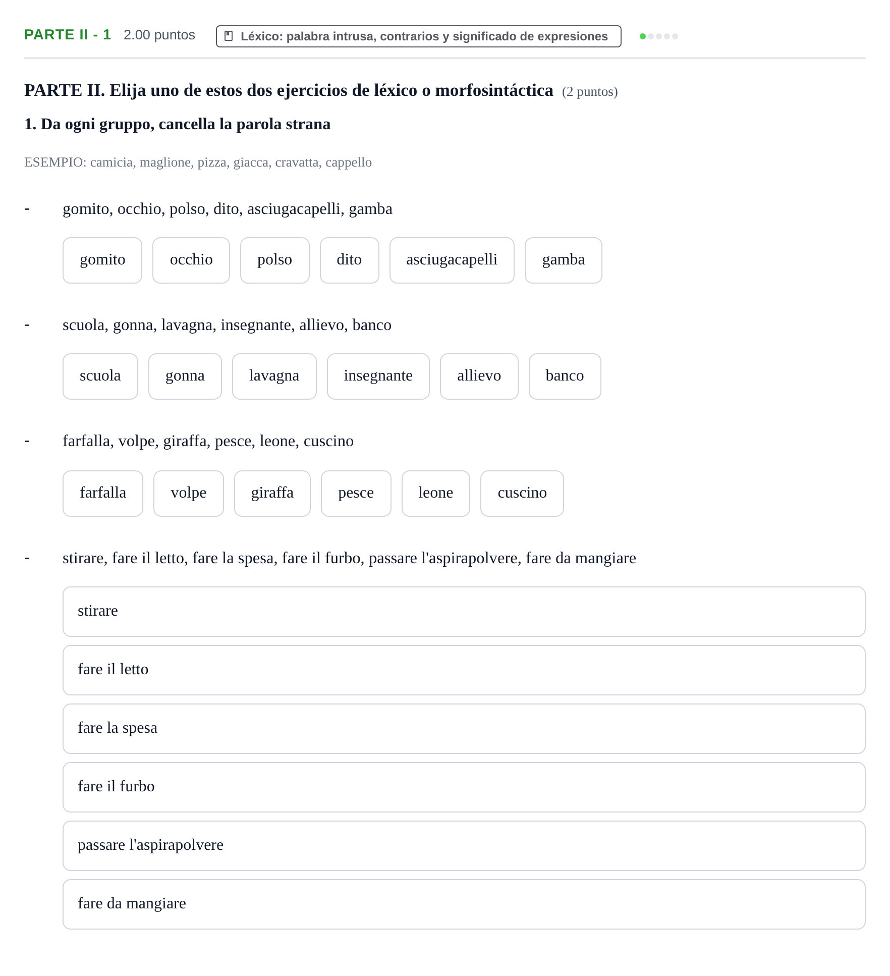 Enunciado: Ejercicio Parte II - 1 · Italiano PAU Castilla y León Extraordinaria (Fase Mejora de Nota) 2021