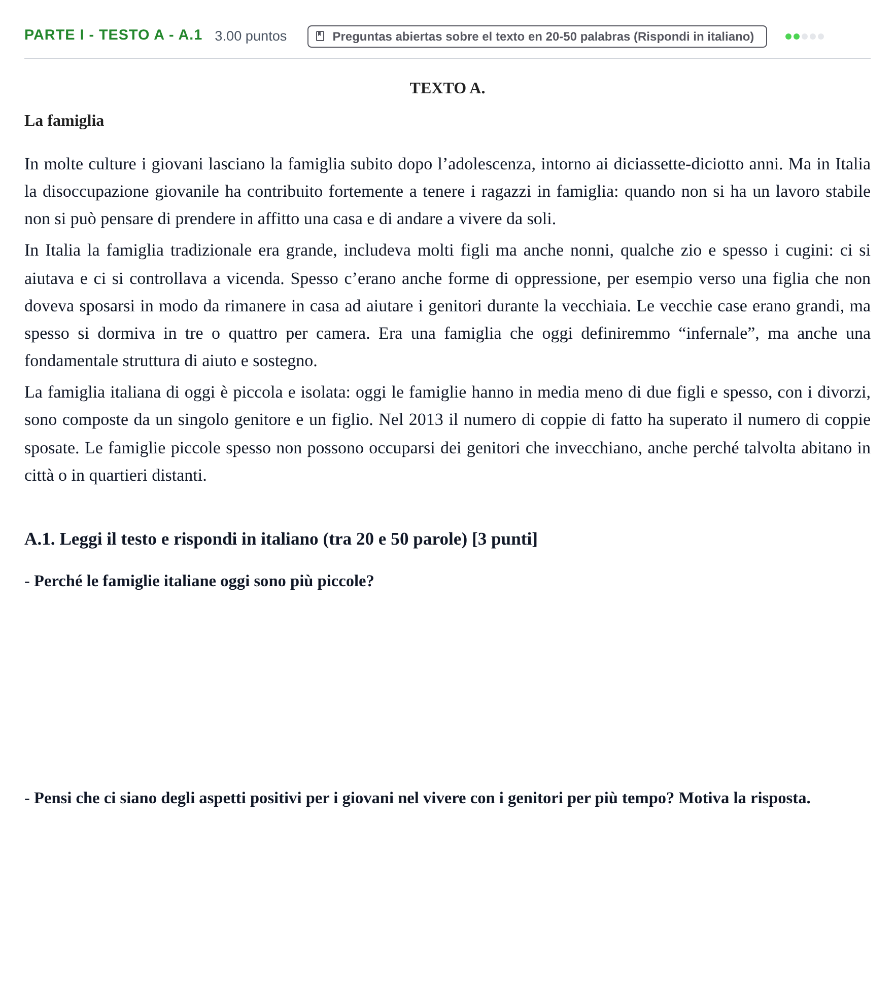 Enunciado: Ejercicio Parte I - Testo A - A.1 · Italiano PAU Castilla y León Ordinaria (Fase Mejora de Nota) 2021