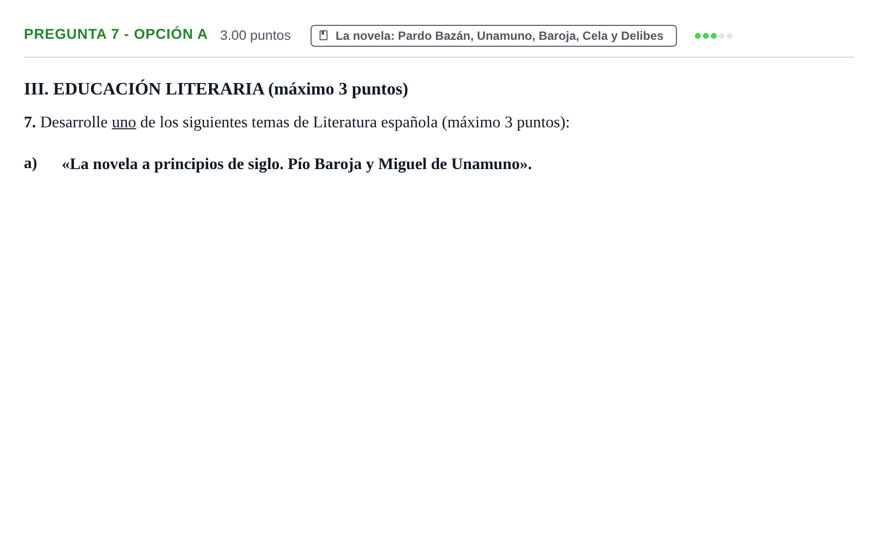 Enunciado: Pregunta 7 - Opción a · Lengua Castellana y Literatura II PAU Castilla y León Extraordinaria 2021