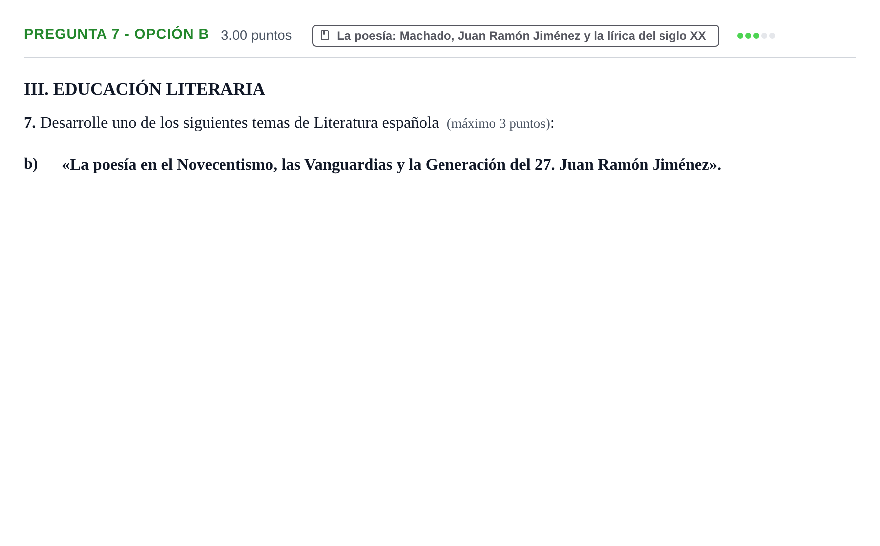 Enunciado: Pregunta 7 - Opción b · Lengua Castellana y Literatura II PAU Castilla y León Extraordinaria 2021