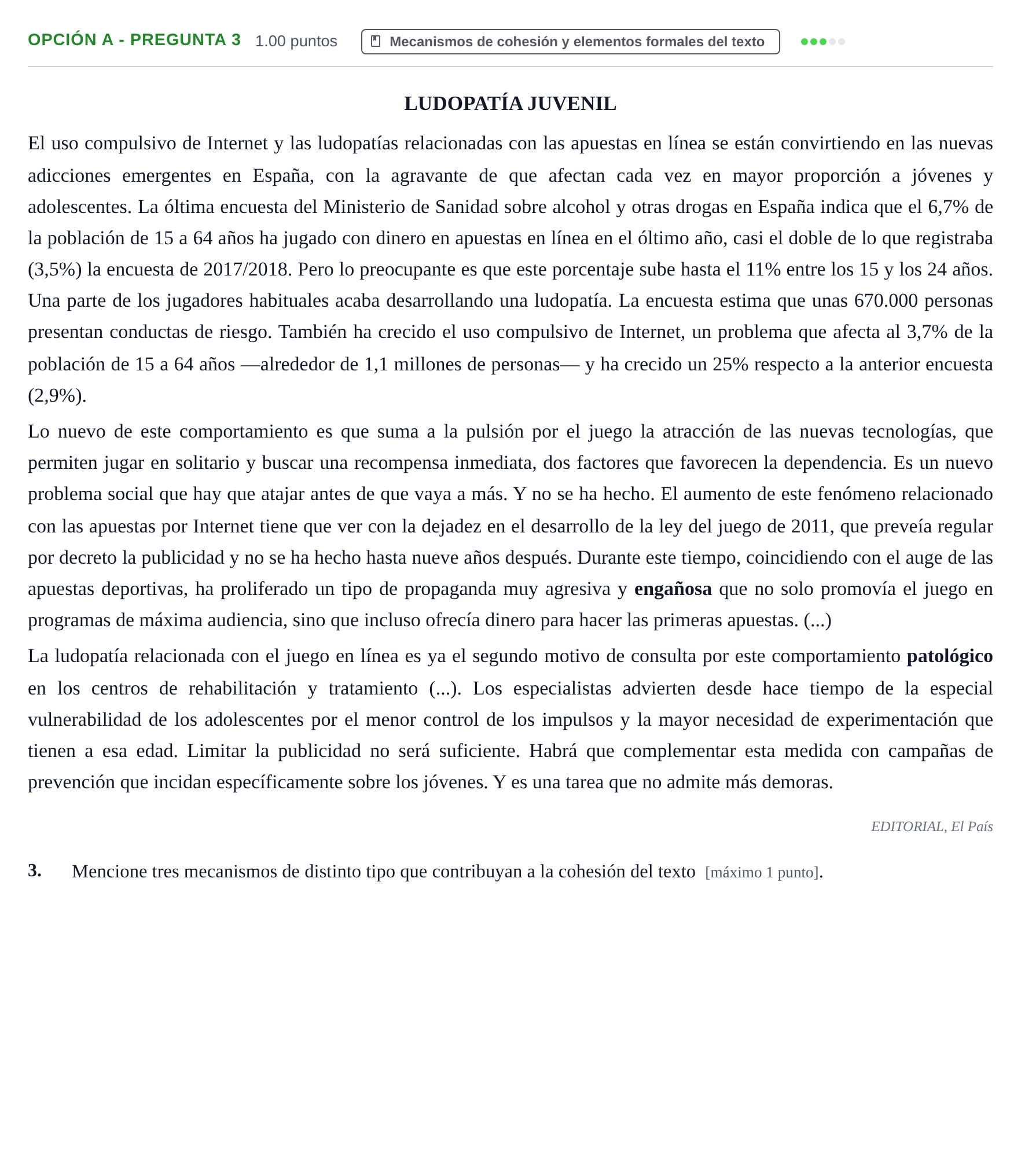 Enunciado: Opción A - Pregunta 3 · Lengua Castellana y Literatura II PAU Castilla y León Extraordinaria 2021
