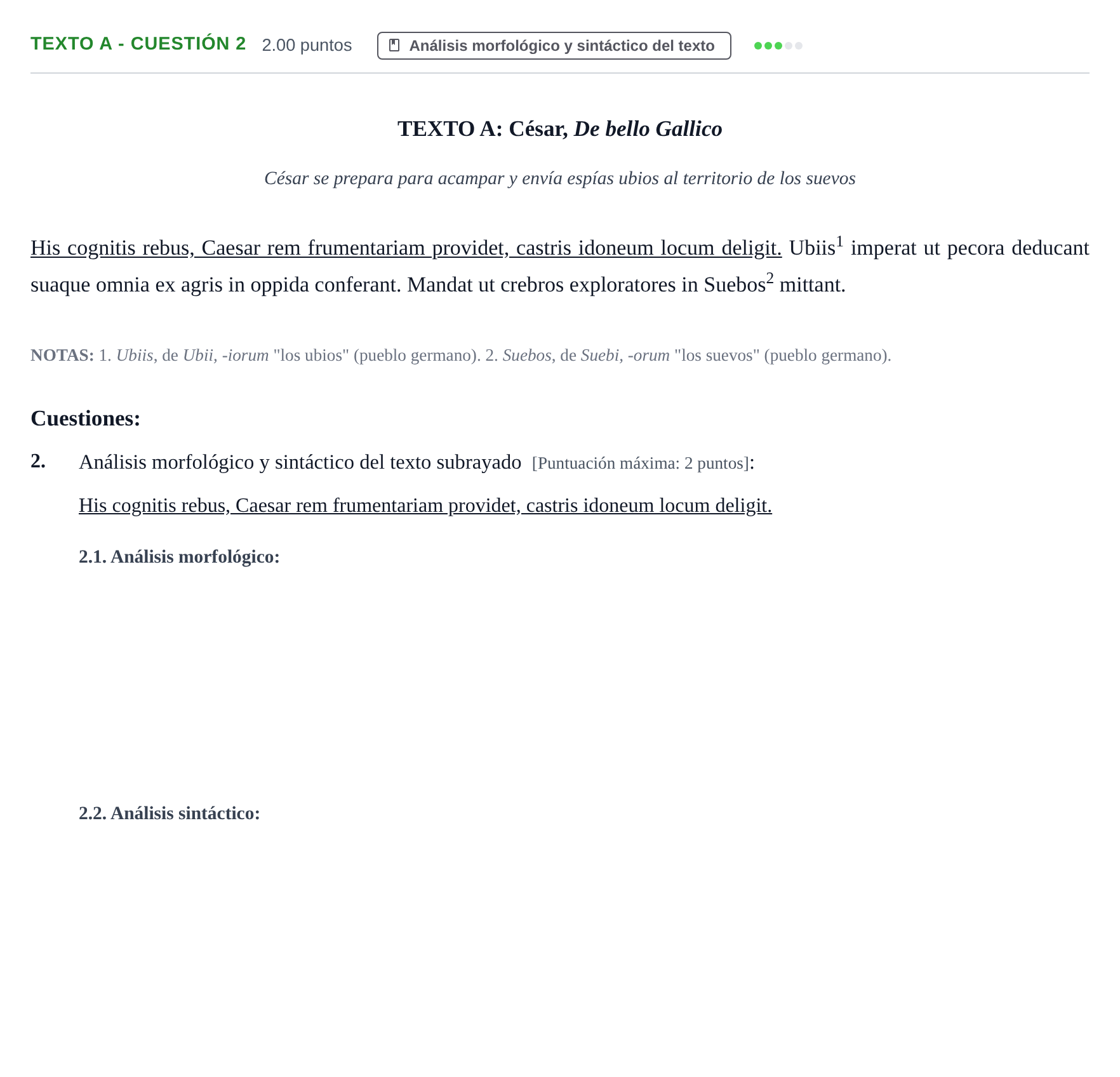 Enunciado: Ejercicio Texto A - Cuestión 2 · Latín II PAU Castilla y León Ordinaria 2021
