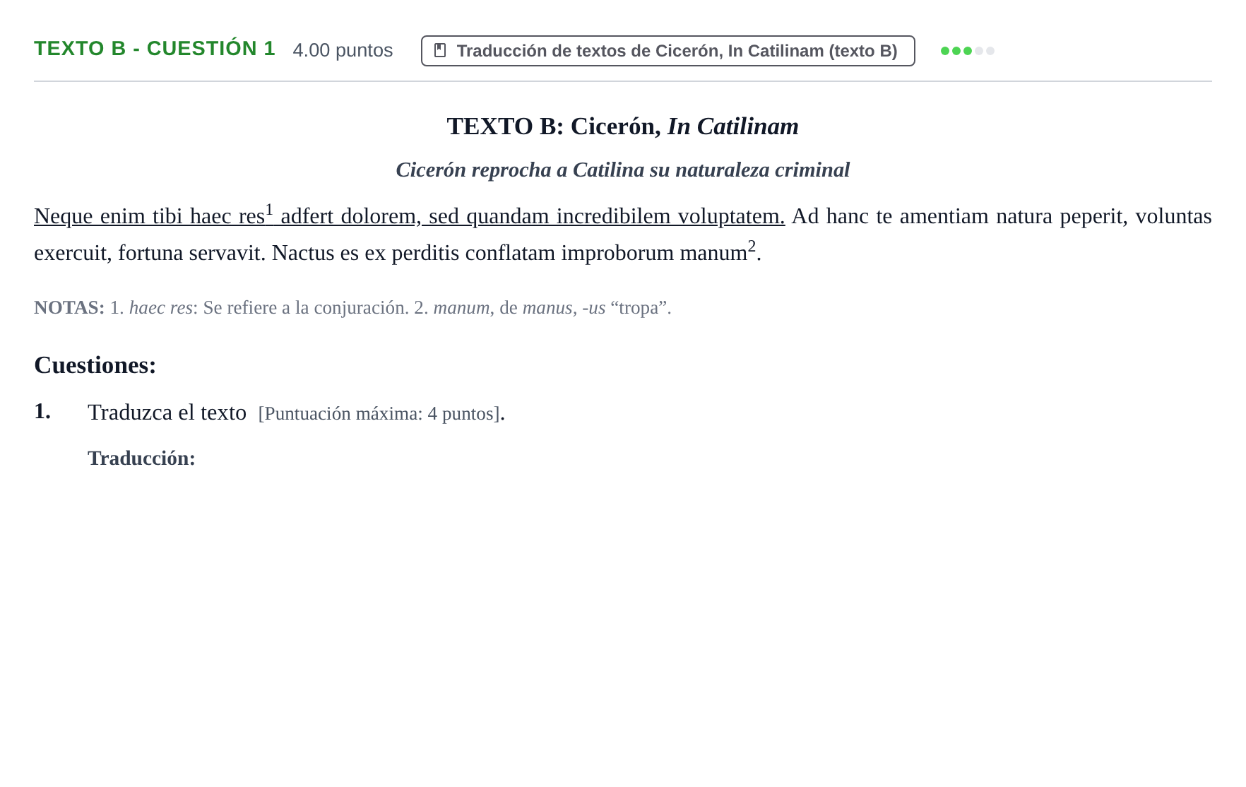 Enunciado: Ejercicio Texto B - Cuestión 1 · Latín II PAU Castilla y León Ordinaria 2021