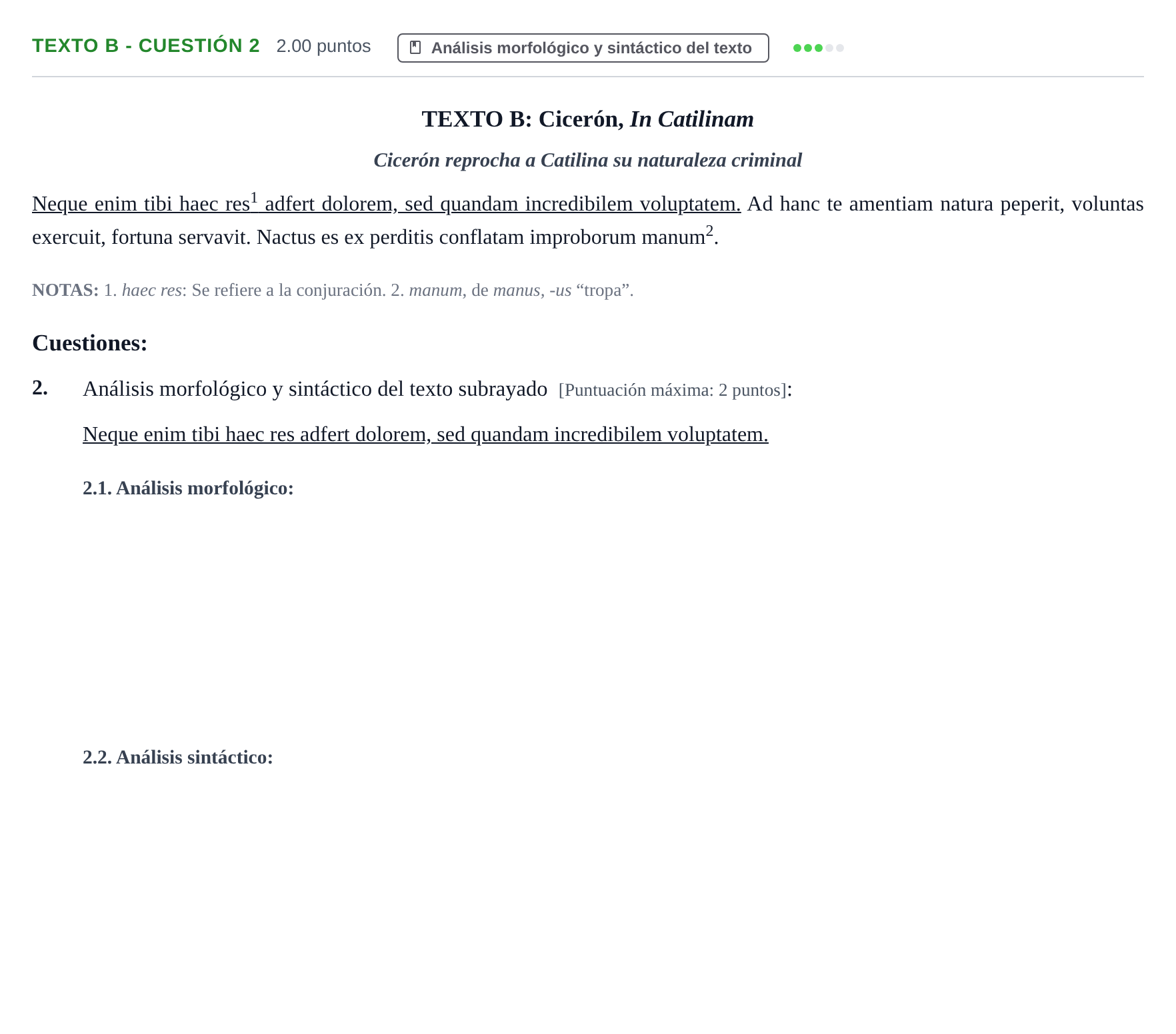 Enunciado: Ejercicio Texto B - Cuestión 2 · Latín II PAU Castilla y León Ordinaria 2021