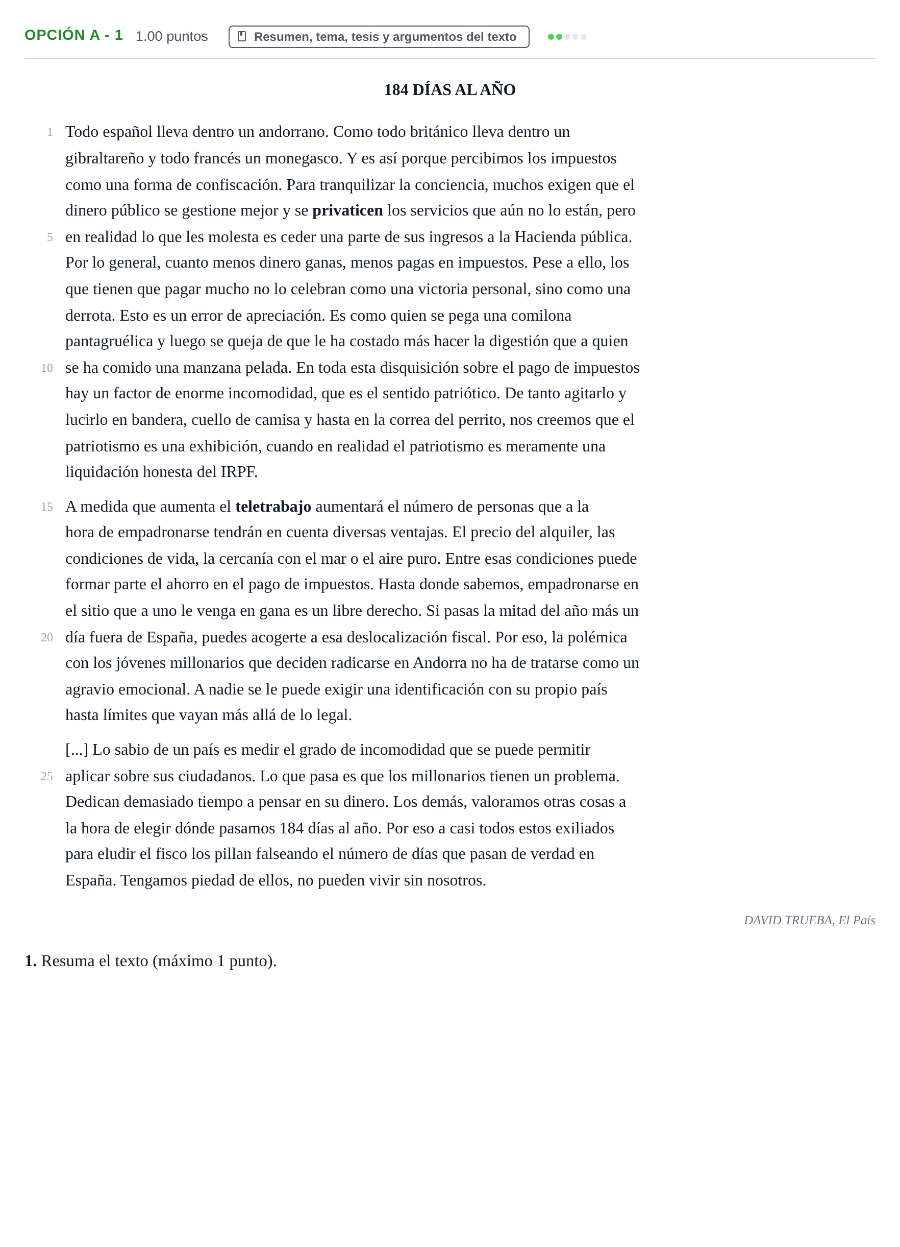 Enunciado: Opción A - 1 · Lengua Castellana y Literatura II PAU Castilla y León Ordinaria 2021