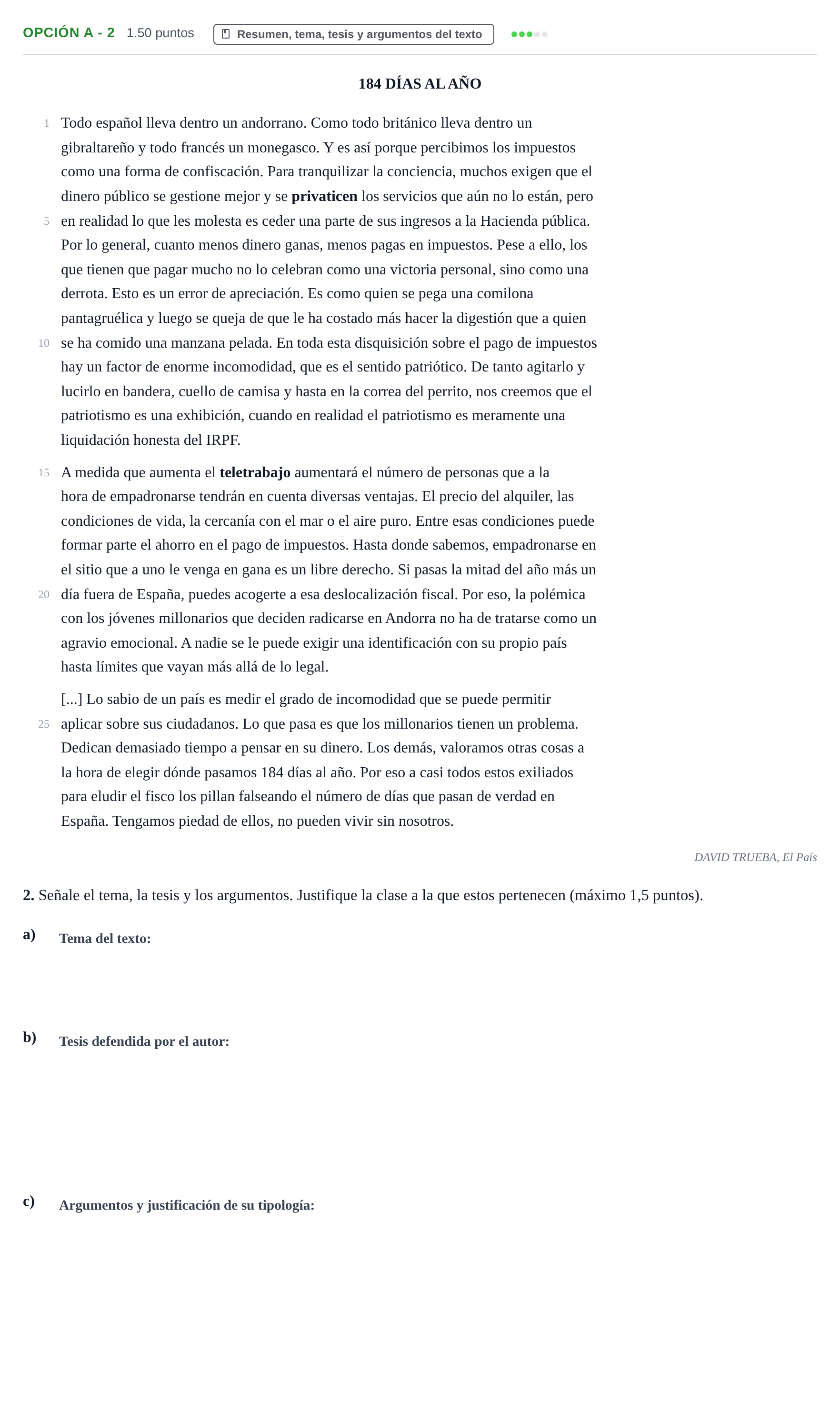 Enunciado: Opción A - 2 · Lengua Castellana y Literatura II PAU Castilla y León Ordinaria 2021