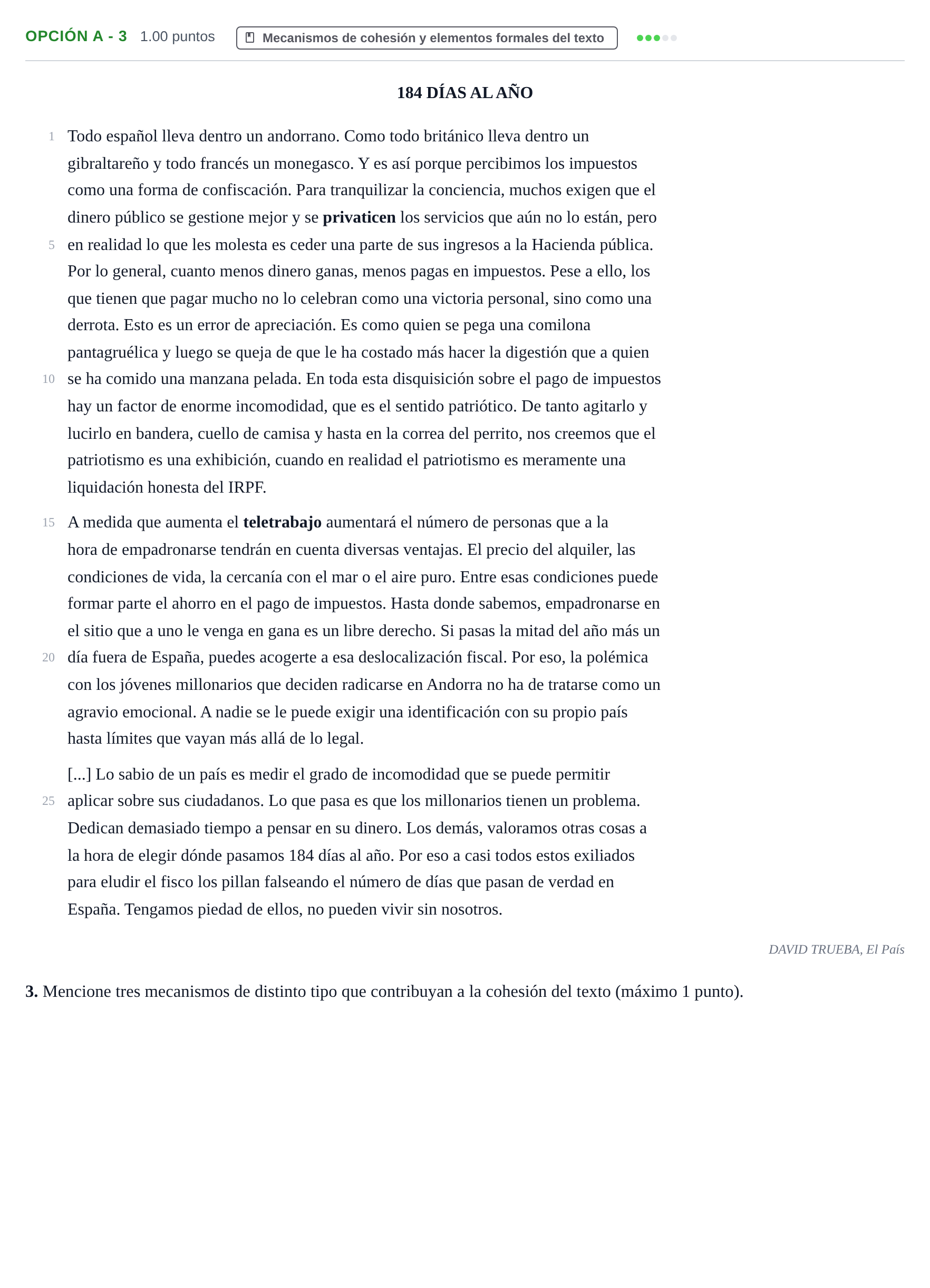 Enunciado: Opción A - 3 · Lengua Castellana y Literatura II PAU Castilla y León Ordinaria 2021