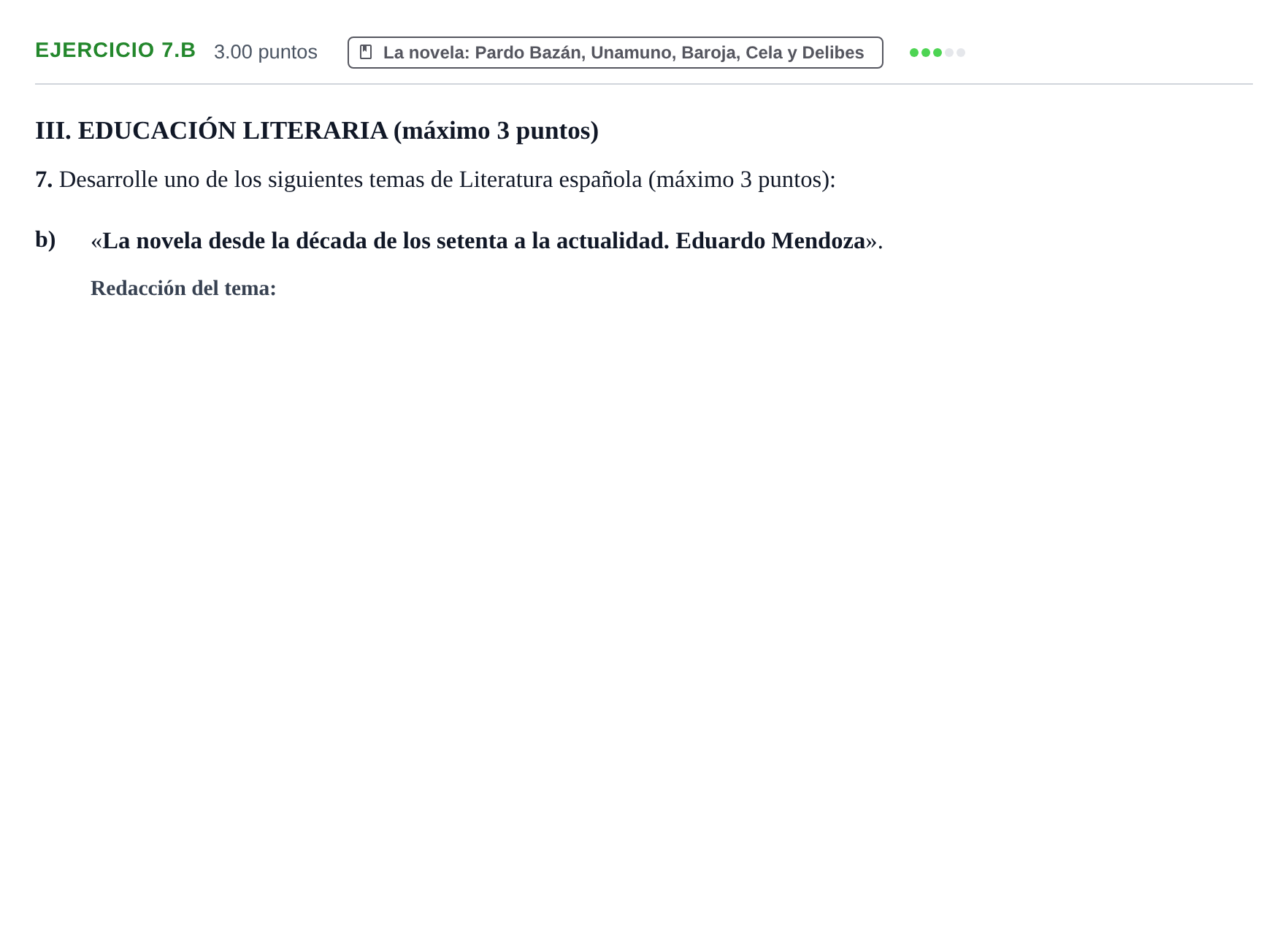 Enunciado: Ejercicio 7.b · Lengua Castellana y Literatura II PAU Castilla y León Ordinaria 2021