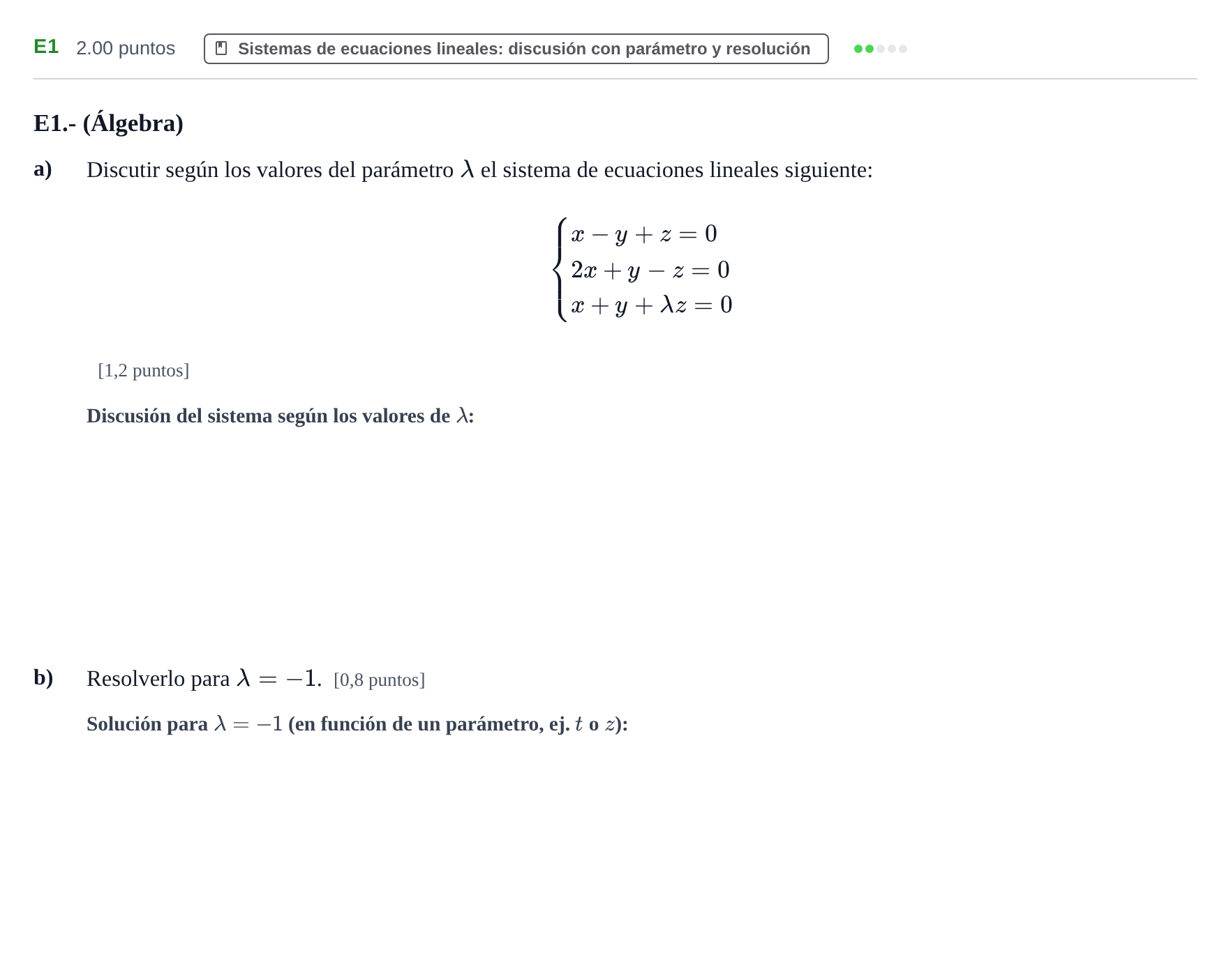 Enunciado: Ejercicio E1 · Matemáticas II PAU Castilla y León Ordinaria 2021