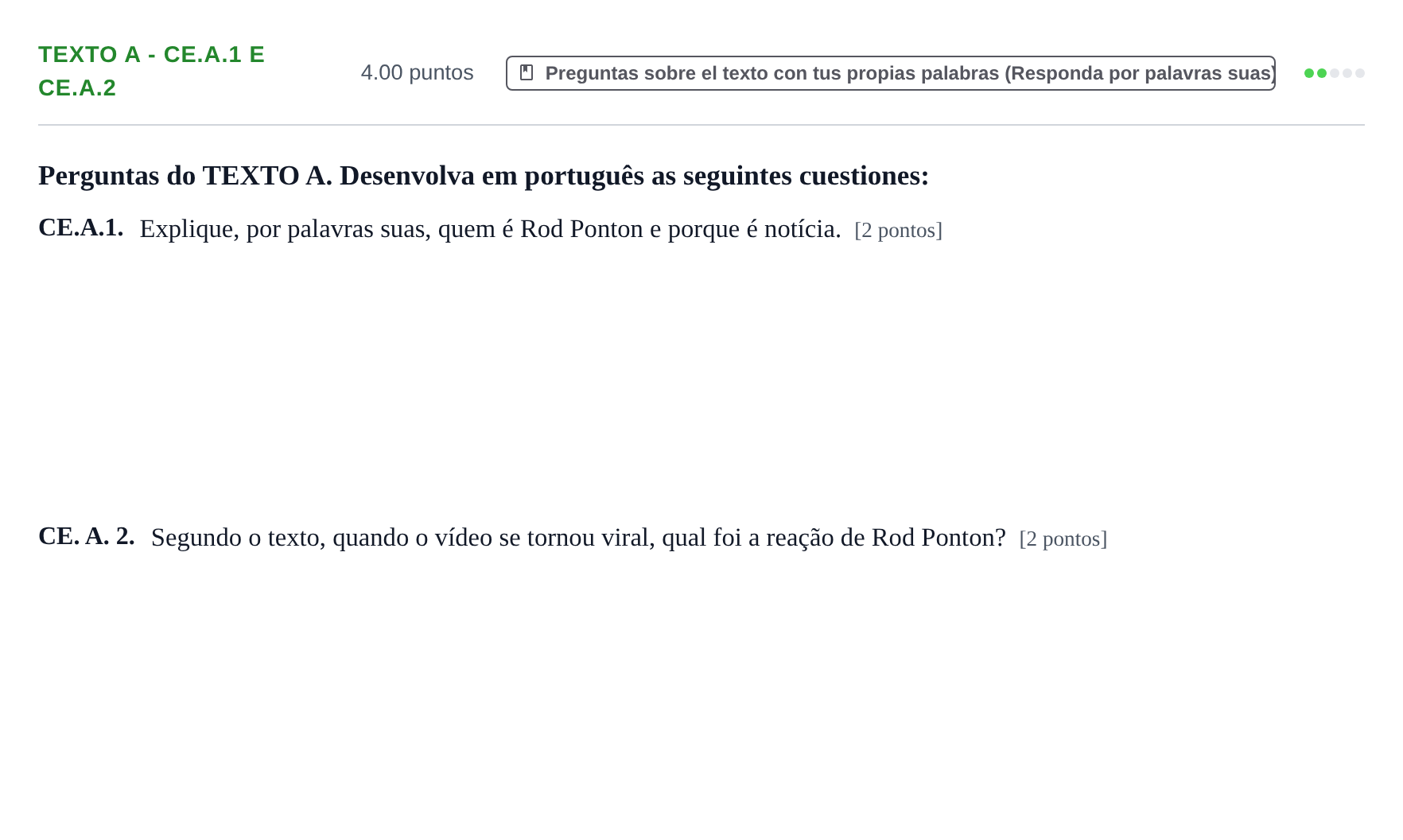 Enunciado: Ejercicio Texto A - CE.A.1 e CE.A.2 · Portugués PAU Castilla y León Extraordinaria 2021