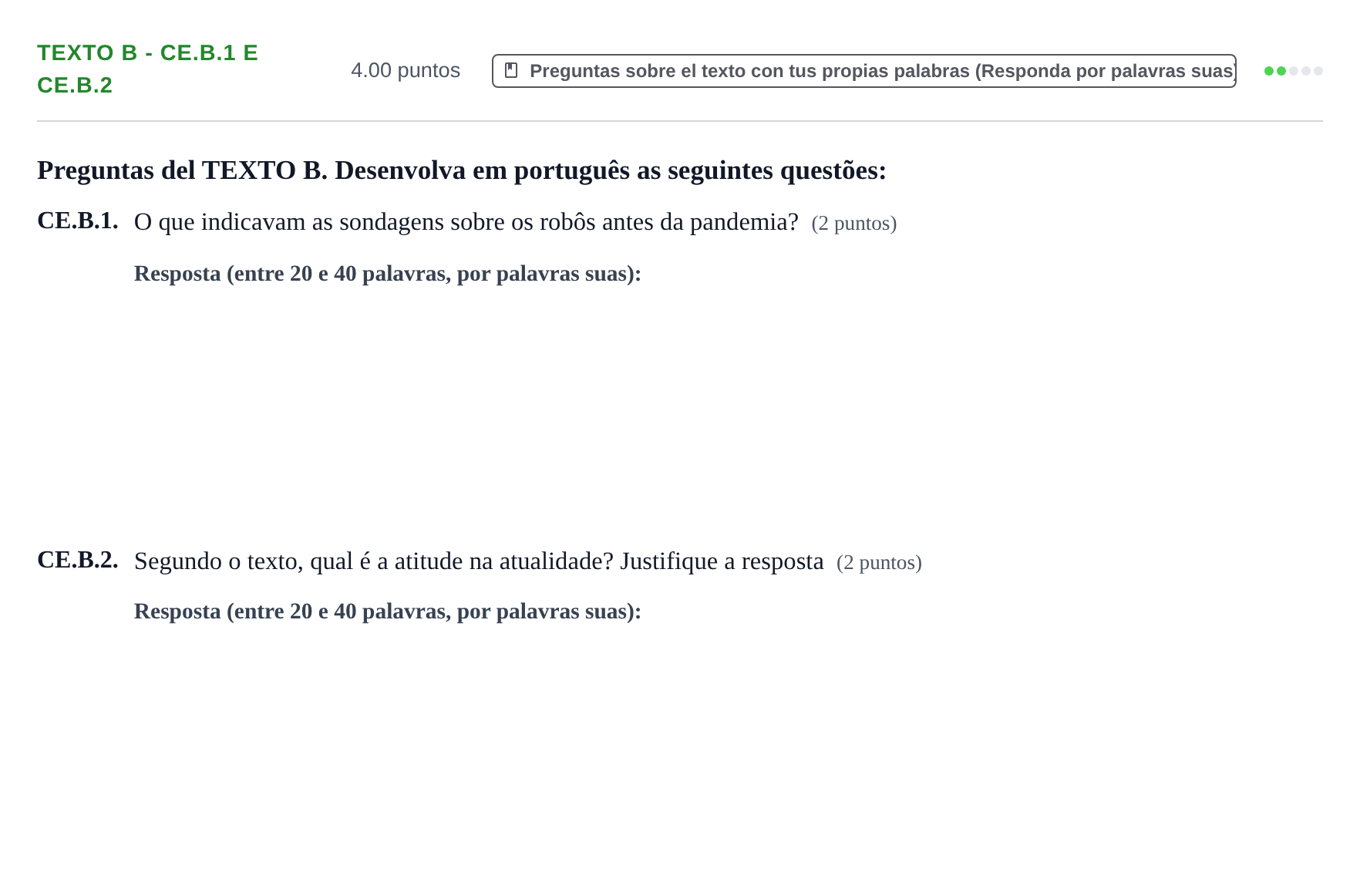 Enunciado: Ejercicio Texto B - CE.B.1 e CE.B.2 · Portugués PAU Castilla y León Extraordinaria 2021