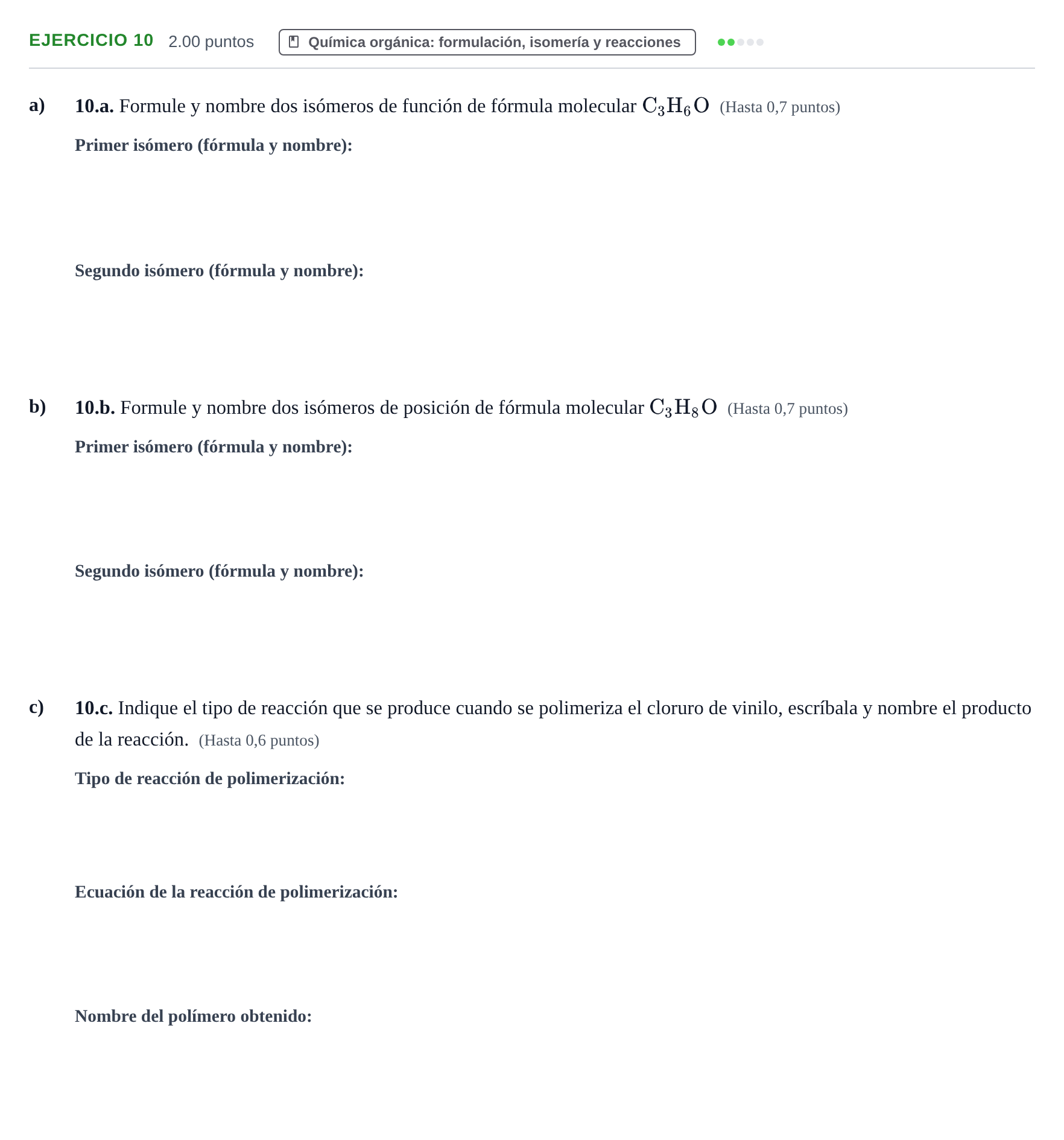 Enunciado: Problema 10 · Química PAU Castilla y León Extraordinaria 2021