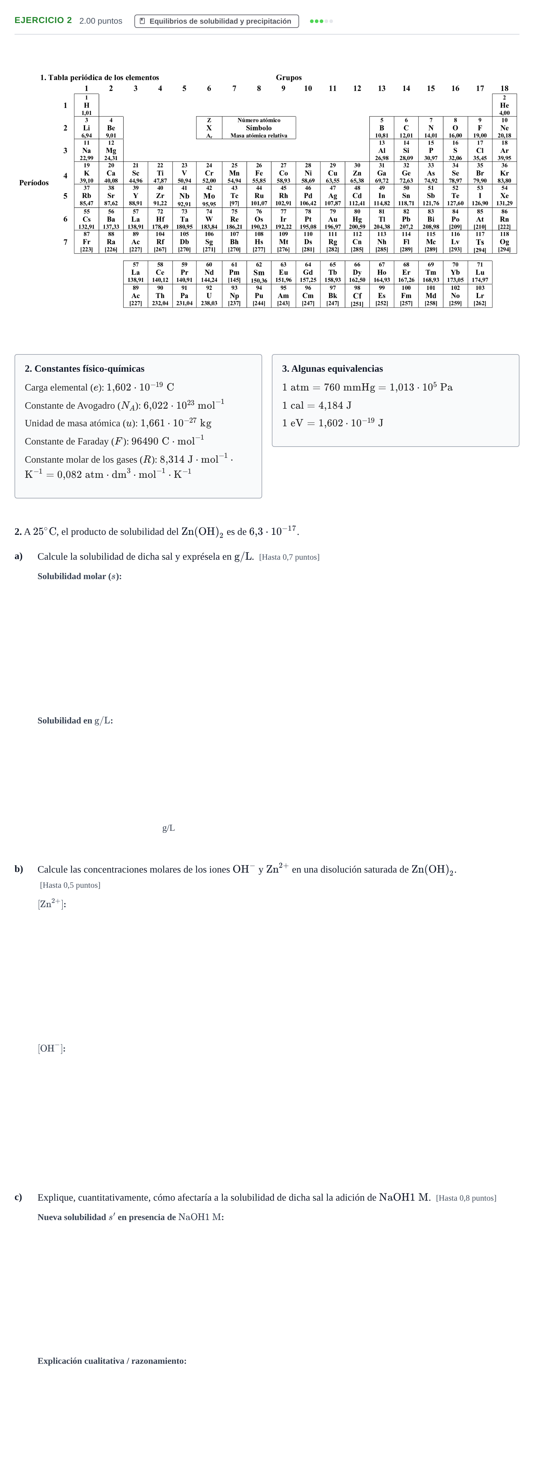 Enunciado: Problema 2 · Química PAU Castilla y León Extraordinaria 2021