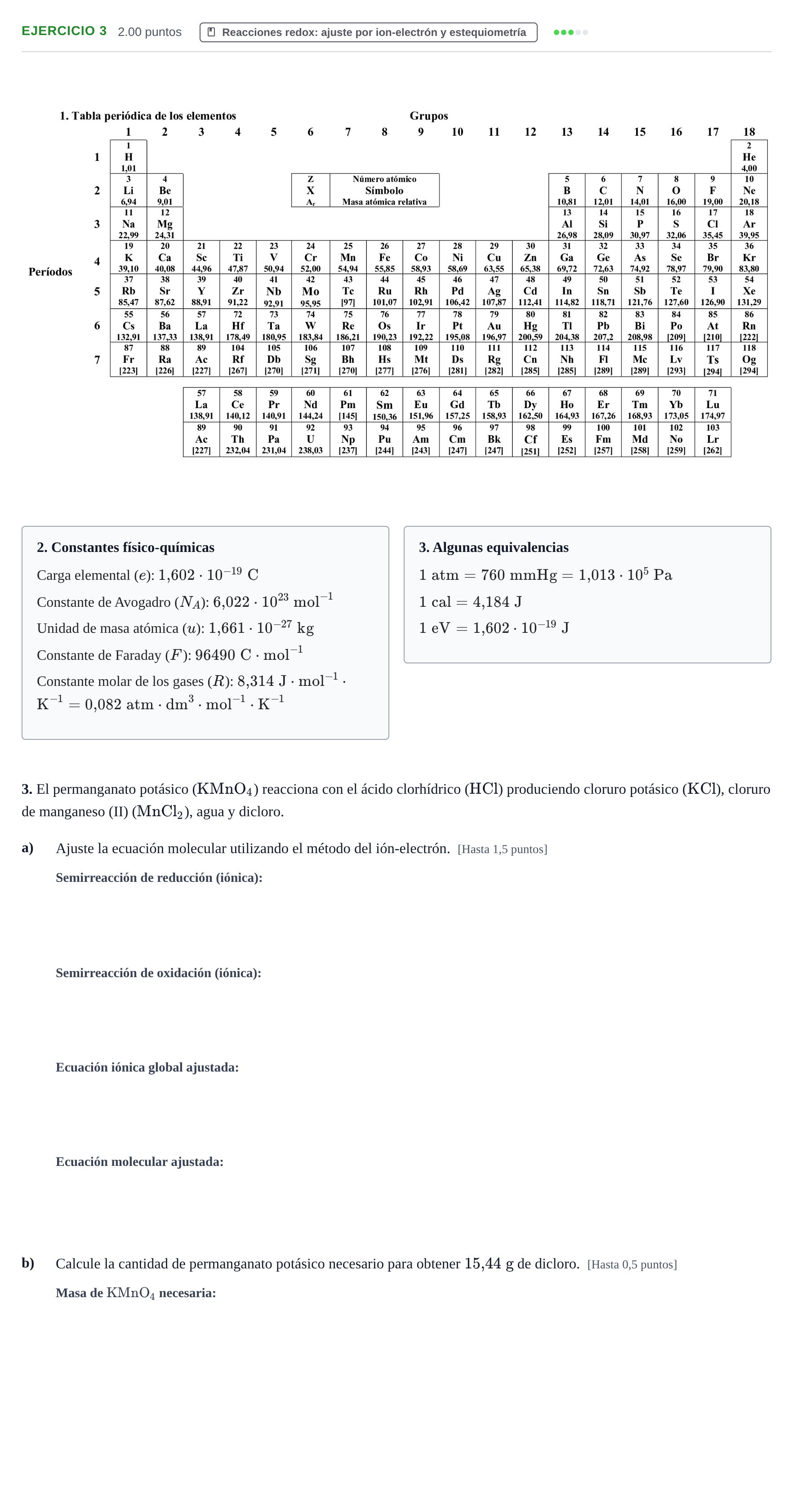 Enunciado: Problema 3 · Química PAU Castilla y León Extraordinaria 2021