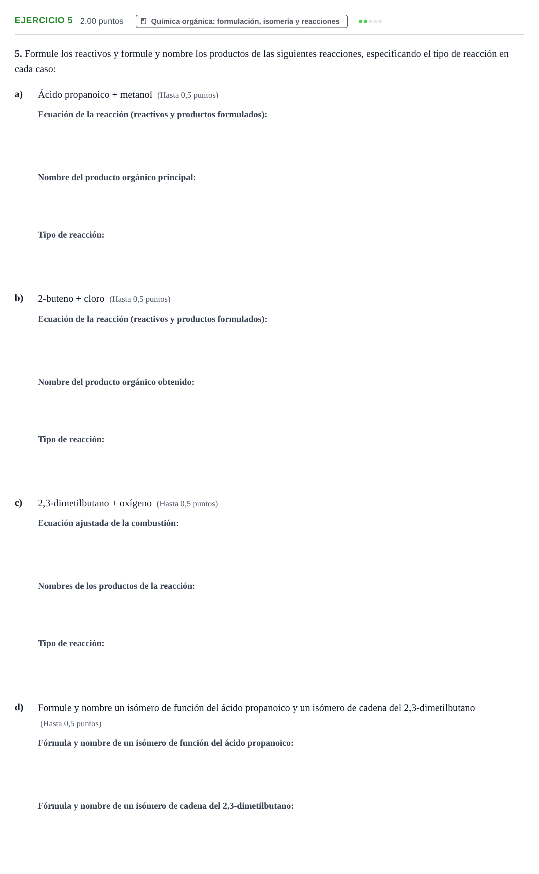 Enunciado: Problema 5 · Química PAU Castilla y León Extraordinaria 2021