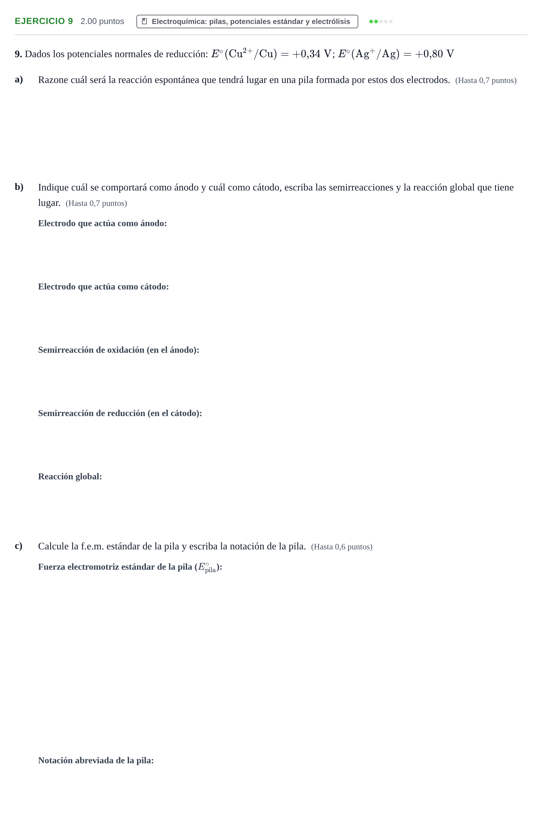 Enunciado: Problema 9 · Química PAU Castilla y León Extraordinaria 2021