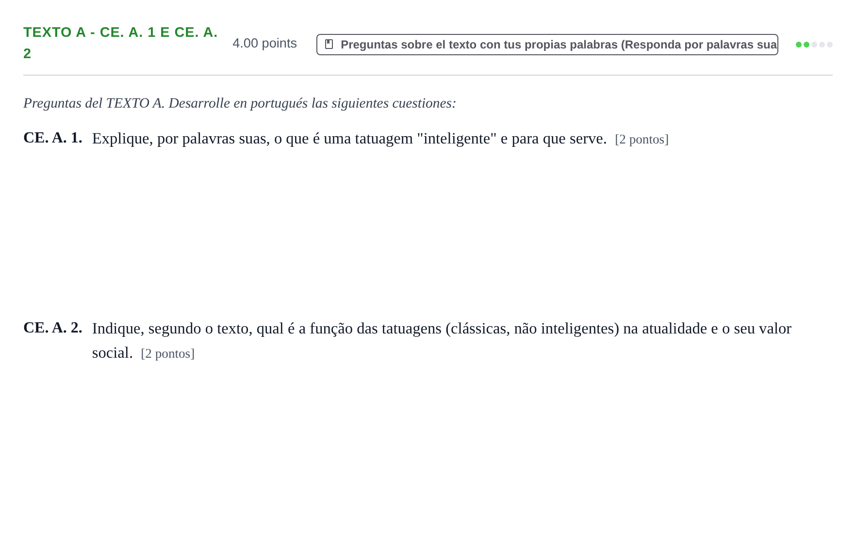 Enunciado: Ejercicio Texto A - CE. A. 1 e CE. A. 2 · Portugués PAU Castilla y León Extraordinaria (Fase Mejora de Nota) 2021
