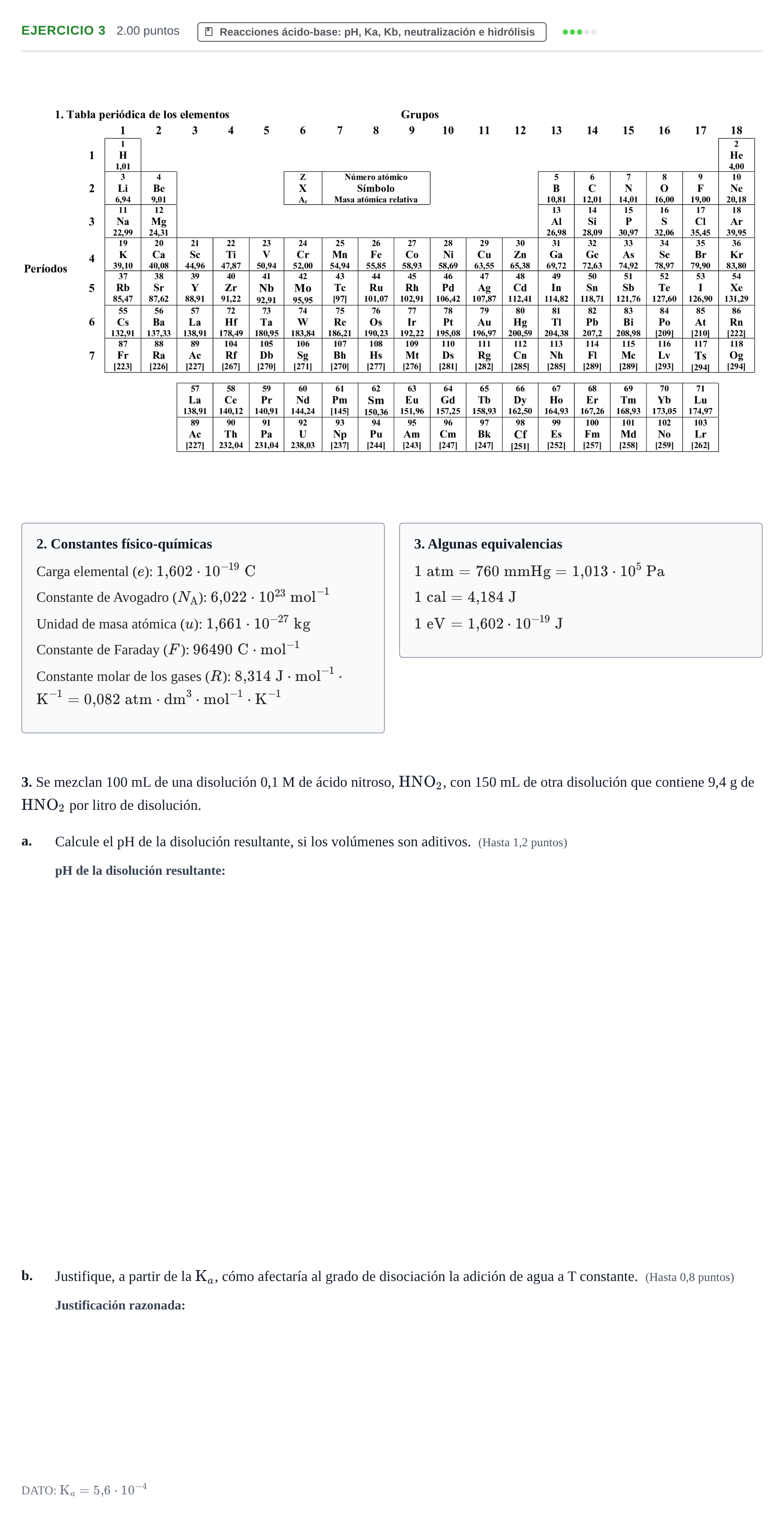 Enunciado: Problema 3 · Química PAU Castilla y León Ordinaria 2021