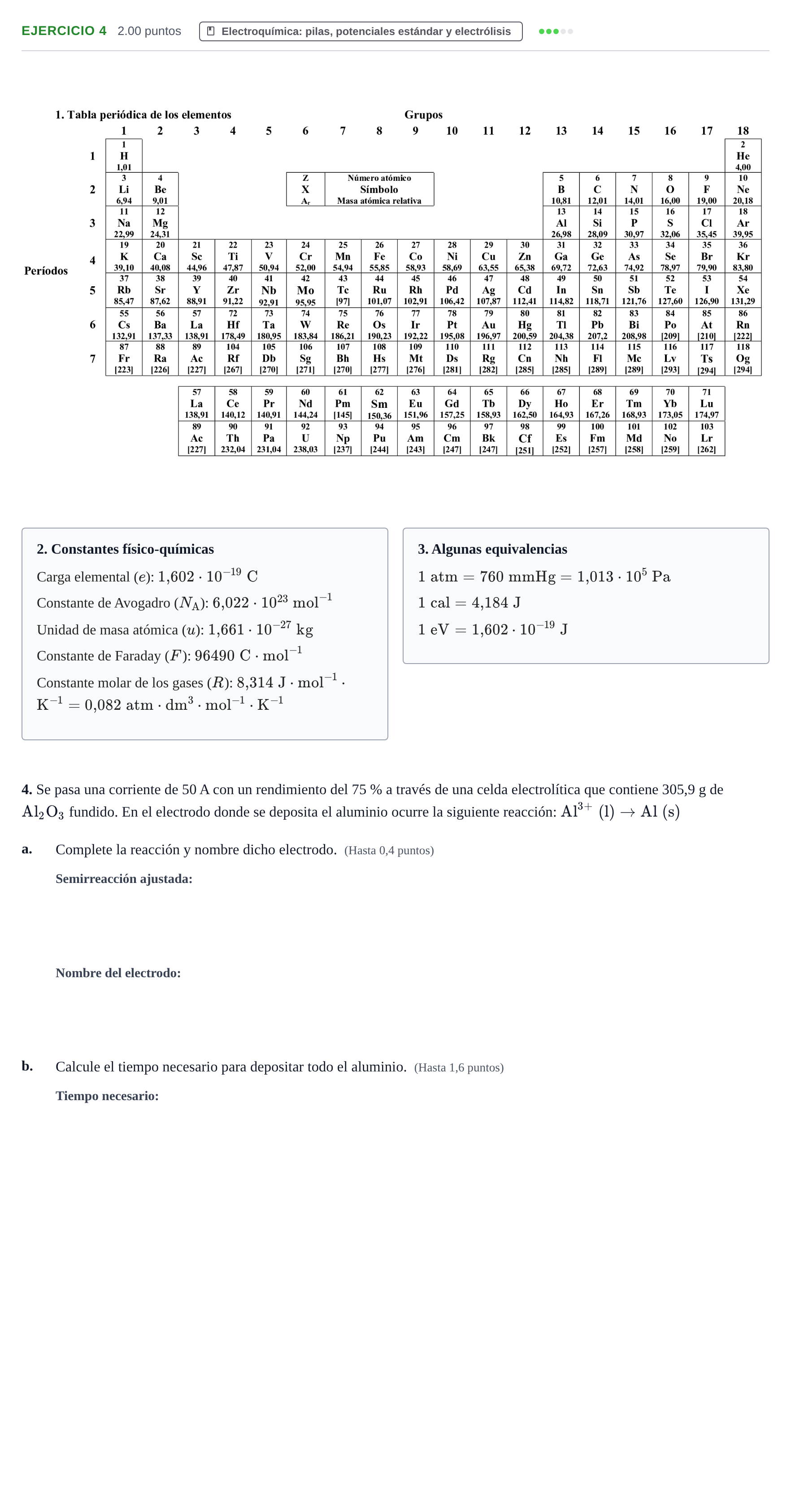 Enunciado: Problema 4 · Química PAU Castilla y León Ordinaria 2021