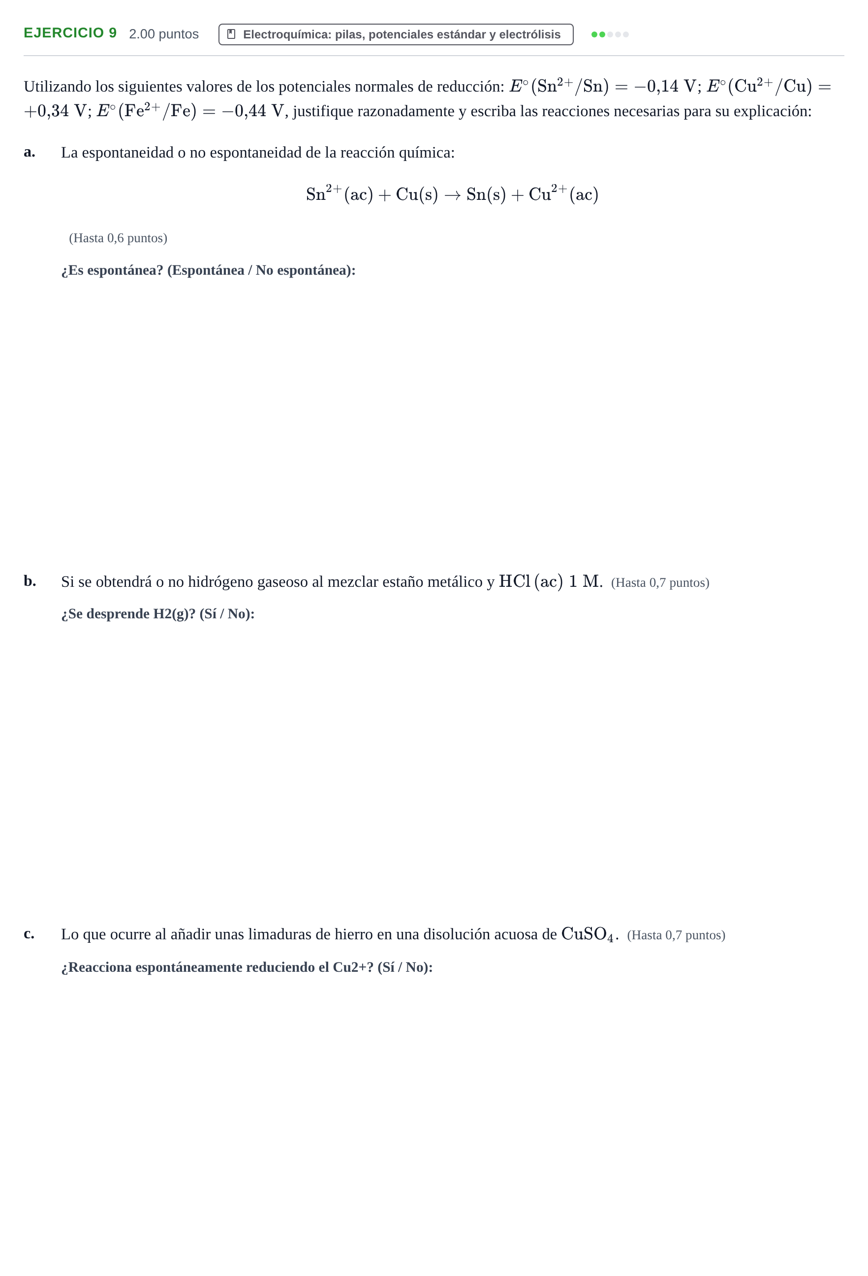 Enunciado: Problema 9 · Química PAU Castilla y León Ordinaria 2021