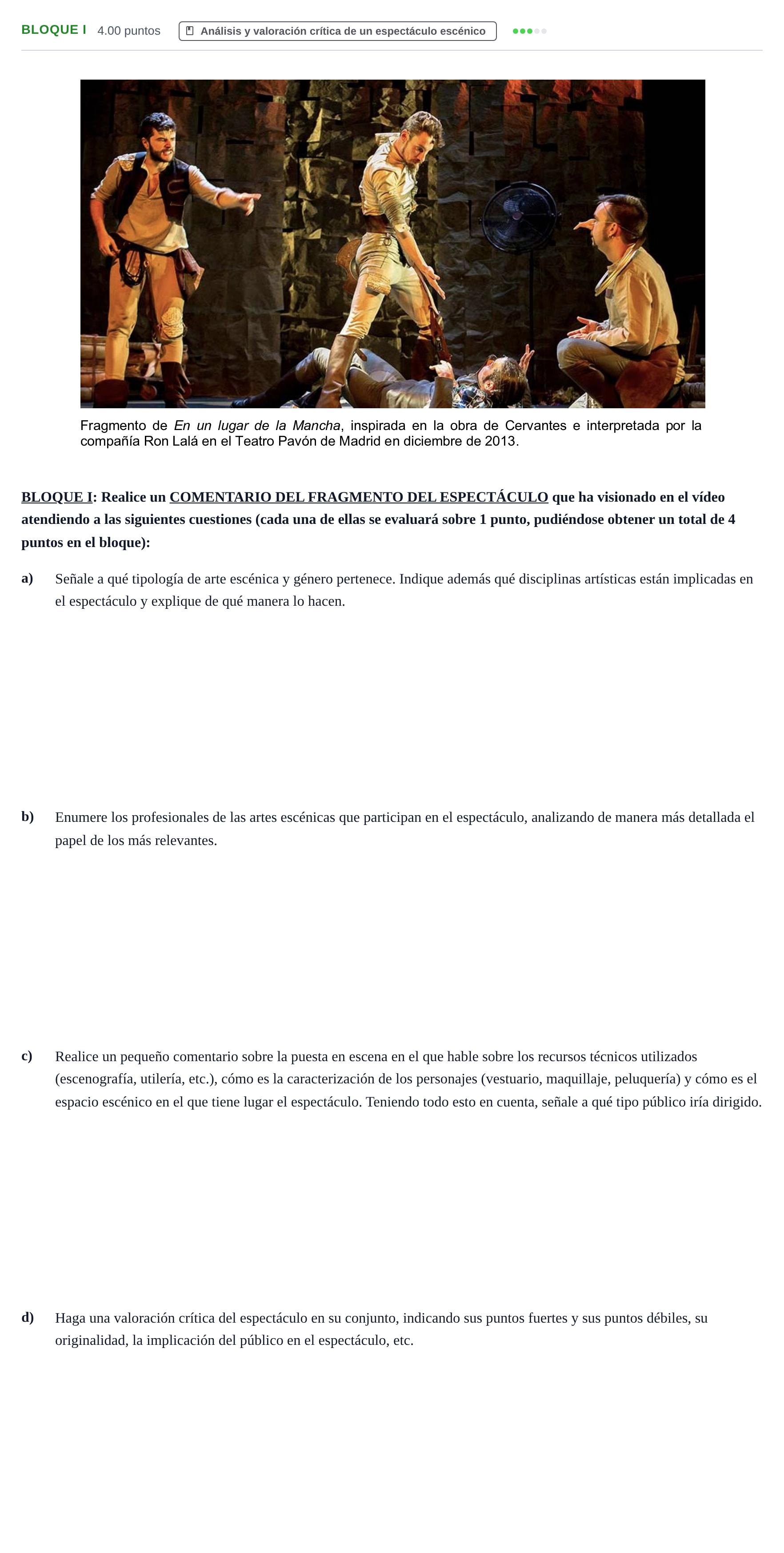 Enunciado: Bloque I · Artes Escénicas PAU Castilla-La Mancha Extraordinaria 2026