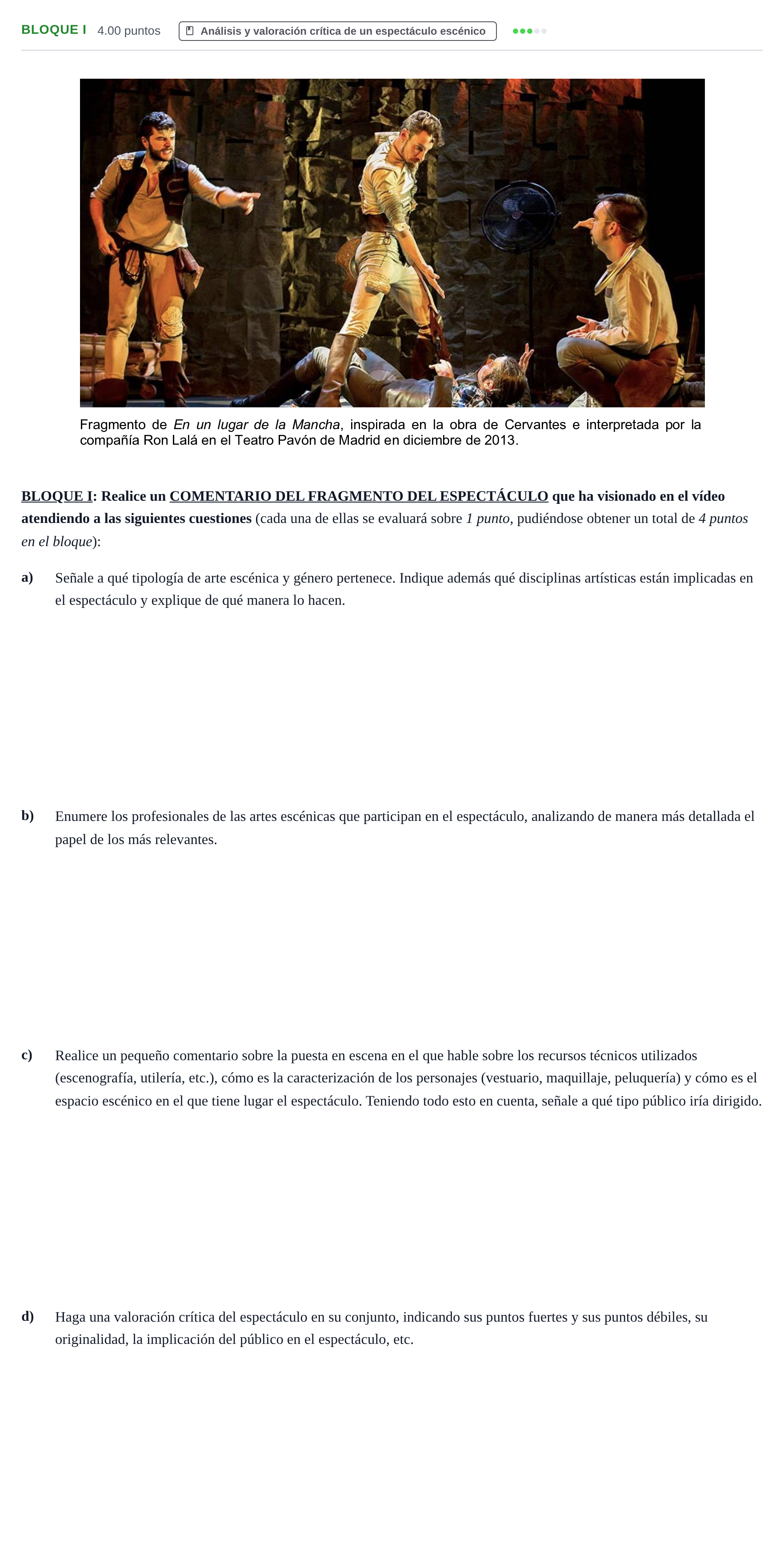 Enunciado: Bloque I · Artes Escénicas PAU Castilla-La Mancha Extraordinaria 2026