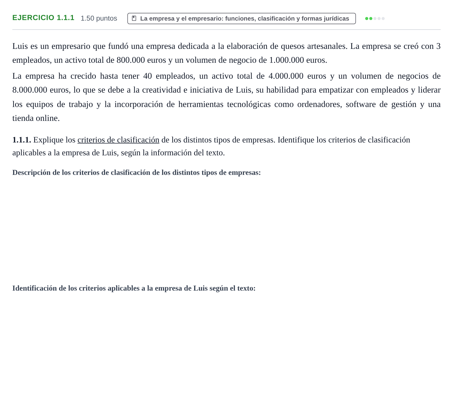 Enunciado: Ejercicio 1.1.1 · Empresa y Diseño de Modelos de Negocio PAU Castilla-La Mancha Extraordinaria 2026
