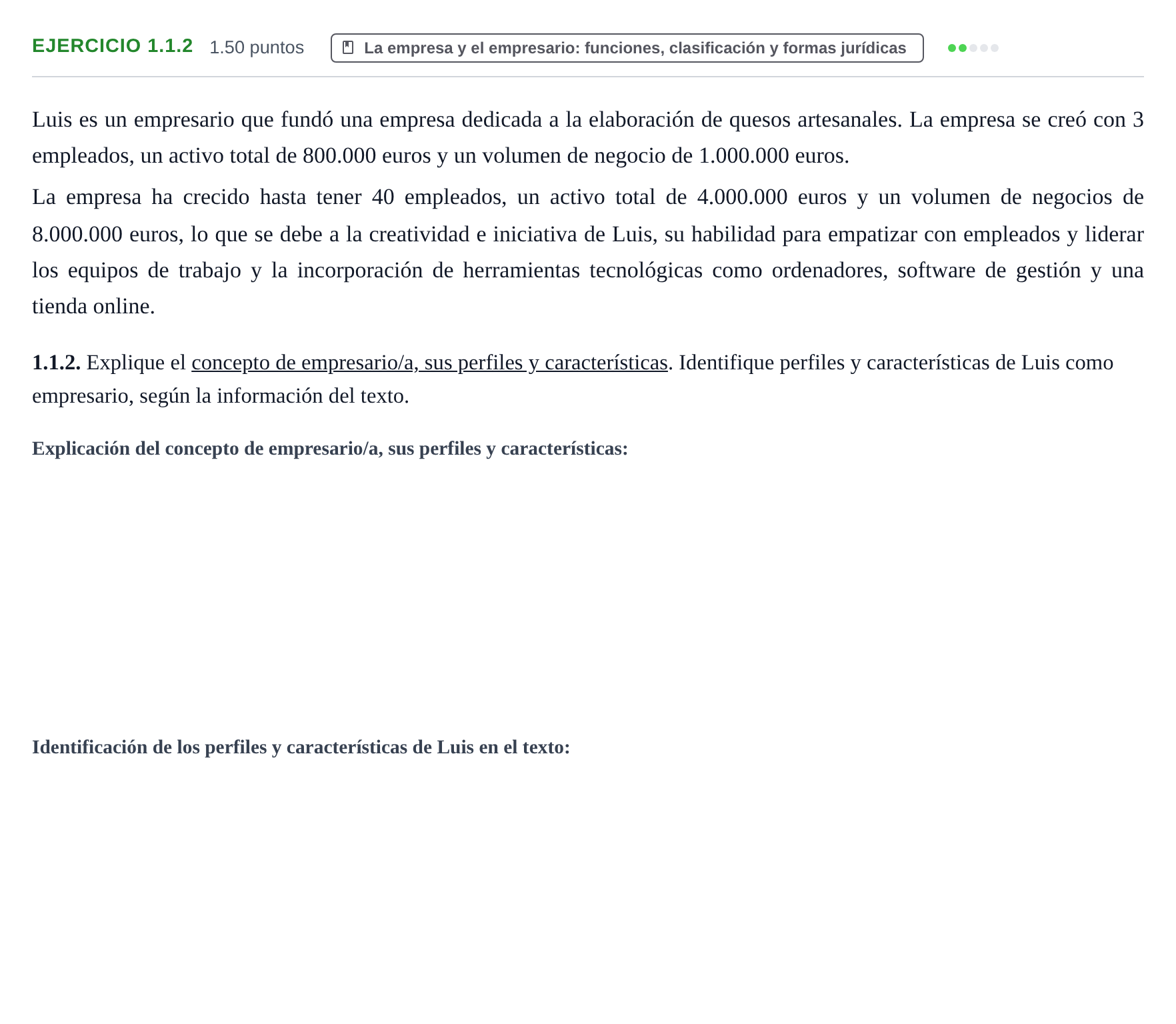 Enunciado: Ejercicio 1.1.2 · Empresa y Diseño de Modelos de Negocio PAU Castilla-La Mancha Extraordinaria 2026