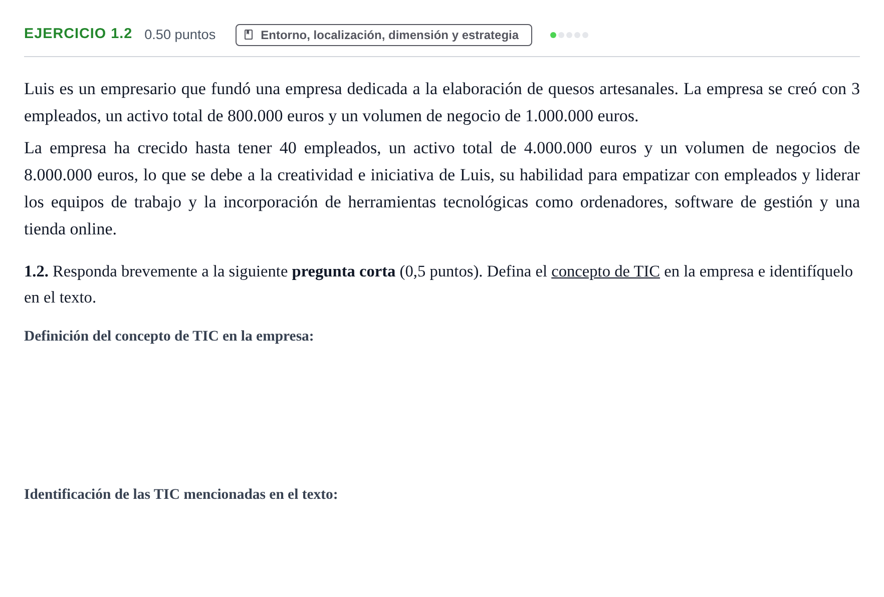 Enunciado: Ejercicio 1.2 · Empresa y Diseño de Modelos de Negocio PAU Castilla-La Mancha Extraordinaria 2026