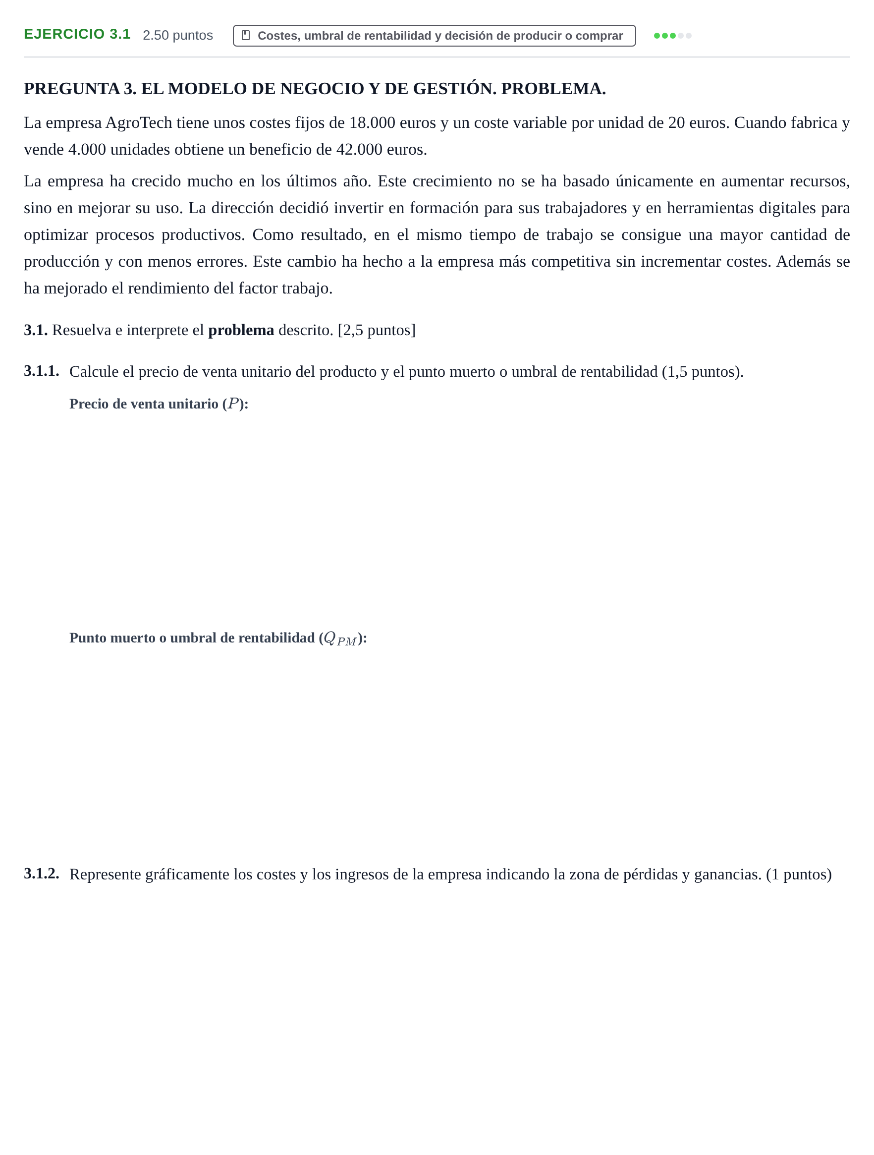 Enunciado: Ejercicio 3.1 · Empresa y Diseño de Modelos de Negocio PAU Castilla-La Mancha Extraordinaria 2026