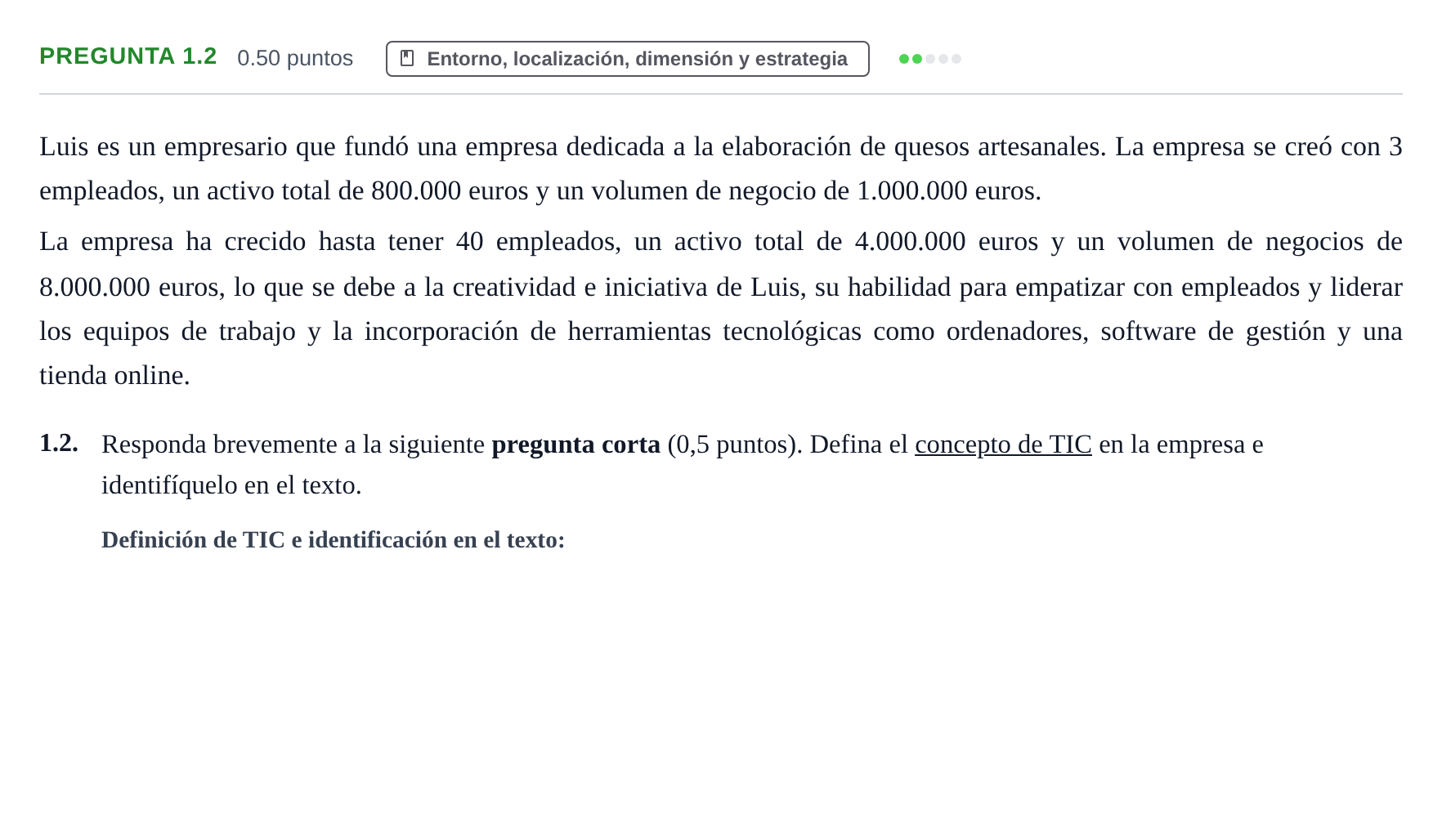 Enunciado: Pregunta 1.2 · Empresa y Diseño de Modelos de Negocio PAU Castilla-La Mancha Extraordinaria 2026