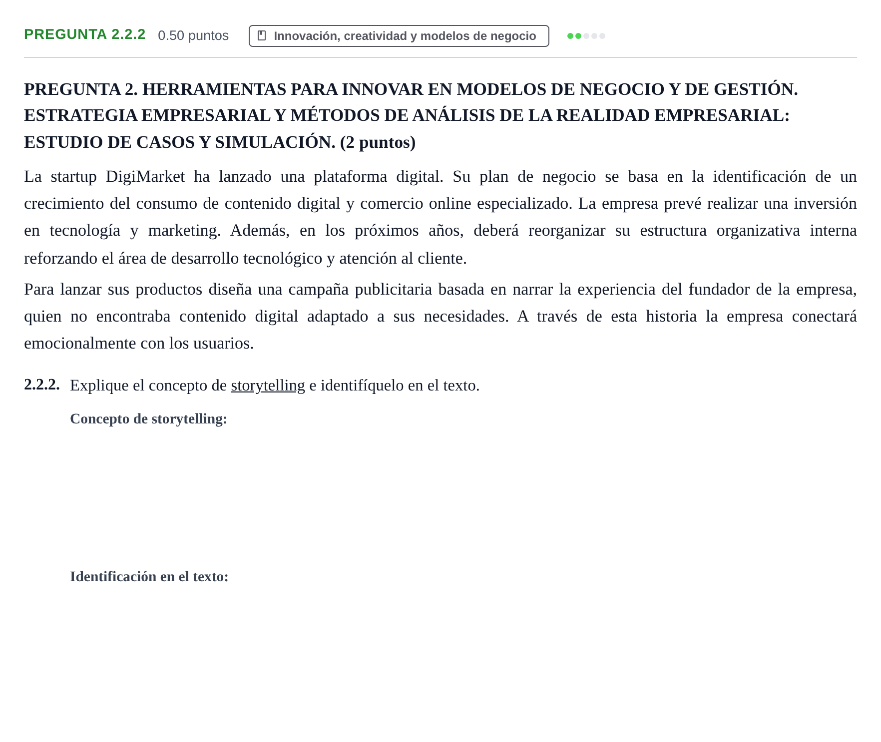 Enunciado: Pregunta 2.2.2 · Empresa y Diseño de Modelos de Negocio PAU Castilla-La Mancha Extraordinaria 2026