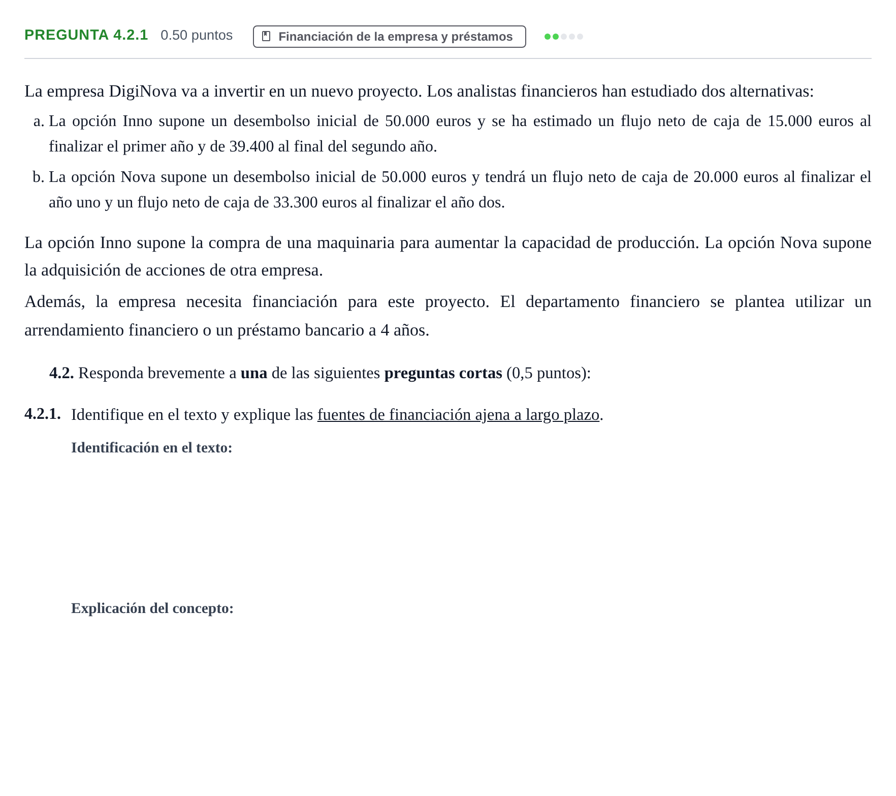 Enunciado: Pregunta 4.2.1 · Empresa y Diseño de Modelos de Negocio PAU Castilla-La Mancha Extraordinaria 2026