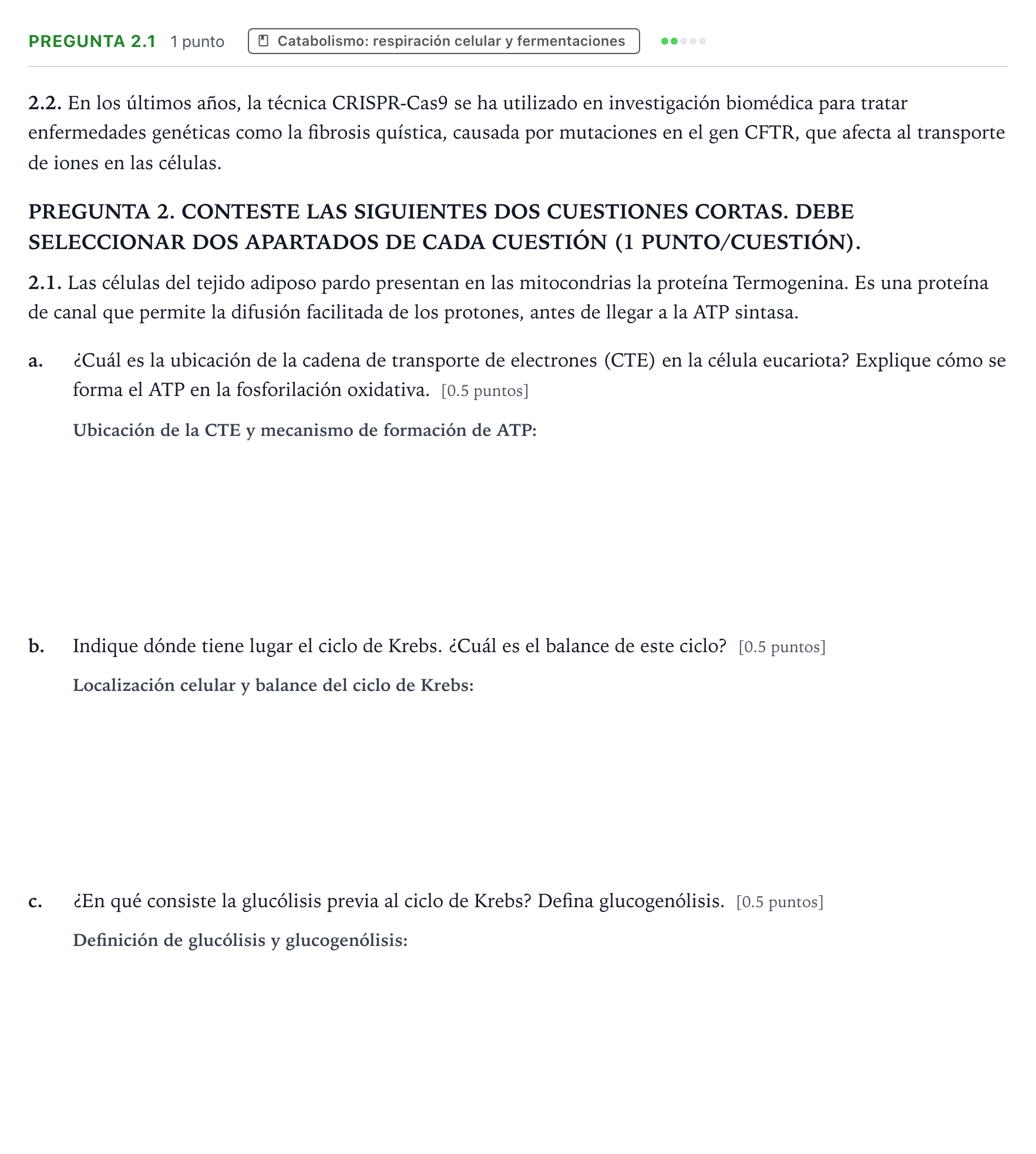 Enunciado: Pregunta 2.1 - Catabolismo · Biología PAU Castilla-La Mancha Extraordinaria 2026