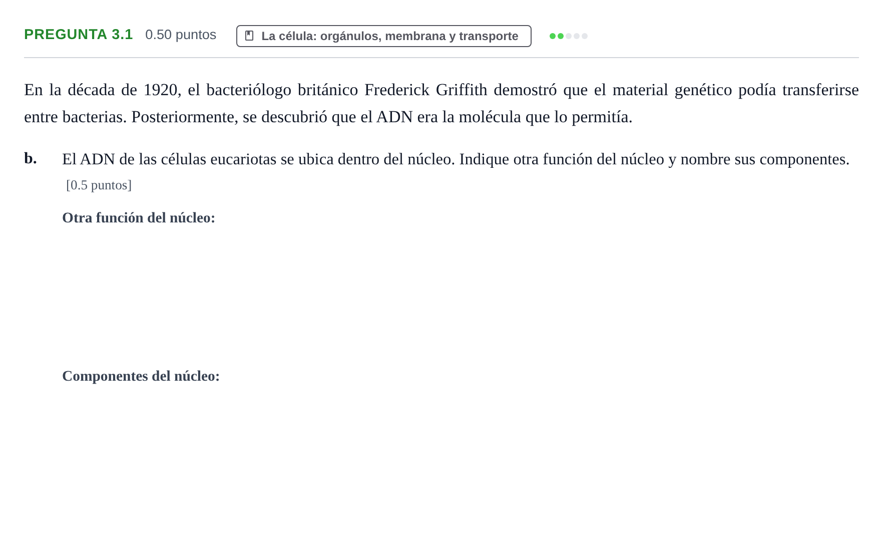 Enunciado: Pregunta 3.1 - La célula · Biología PAU Castilla-La Mancha Extraordinaria 2026