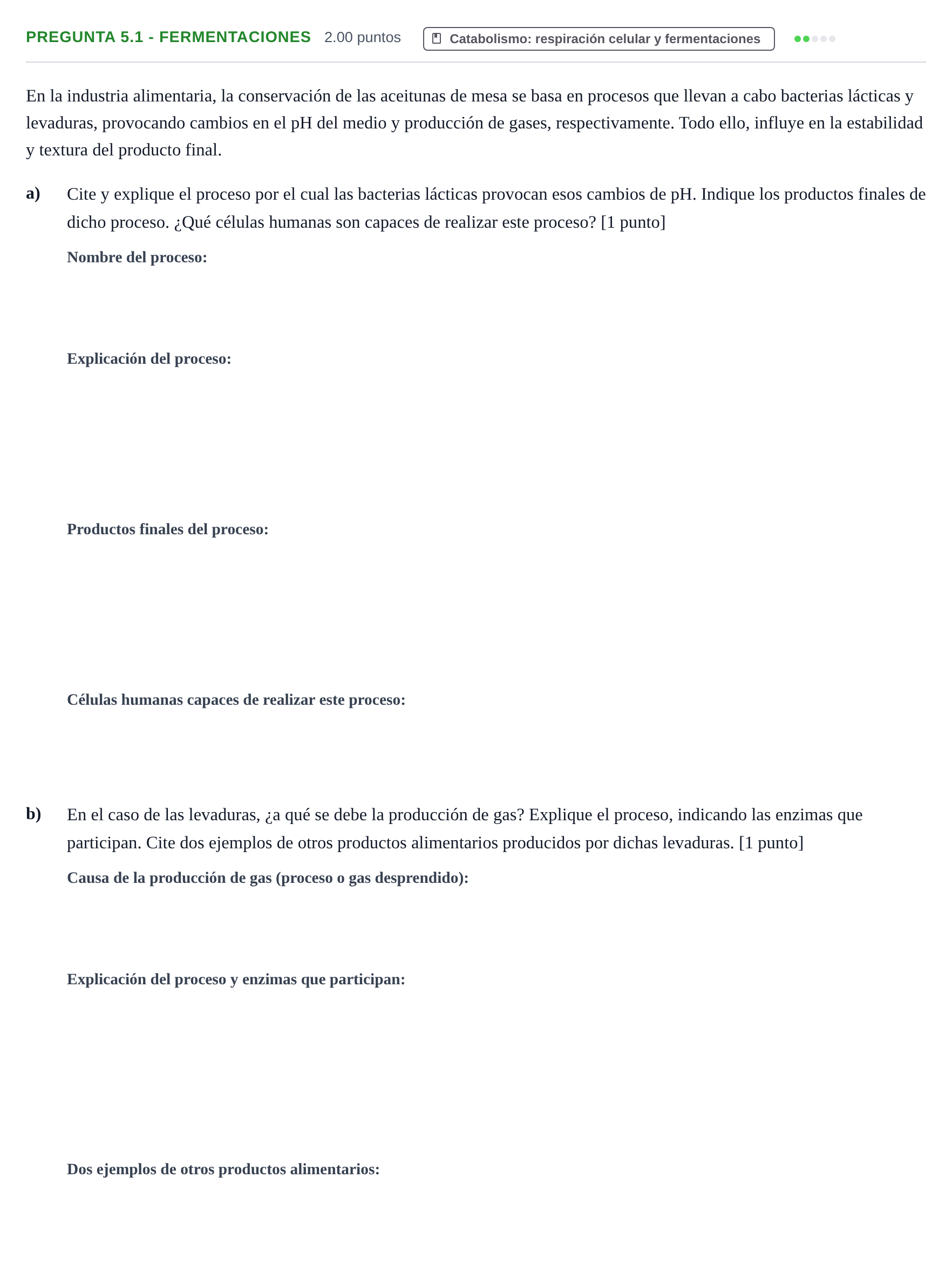 Enunciado: Pregunta 5.1 - Fermentaciones · Biología PAU Castilla-La Mancha Extraordinaria 2026