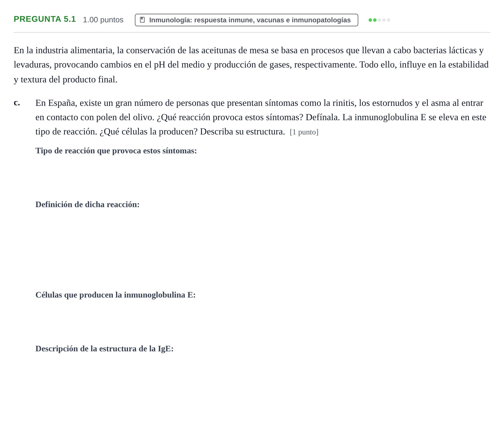 Enunciado: Pregunta 5.1 - Inmunología · Biología PAU Castilla-La Mancha Extraordinaria 2026
