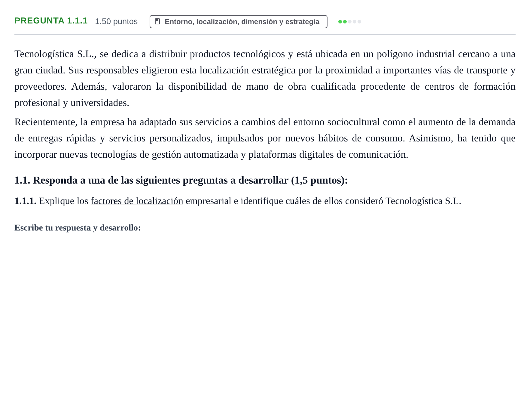 Enunciado: Pregunta 1.1.1 · Empresa y Diseño de Modelos de Negocio PAU Castilla-La Mancha Ordinaria 2026