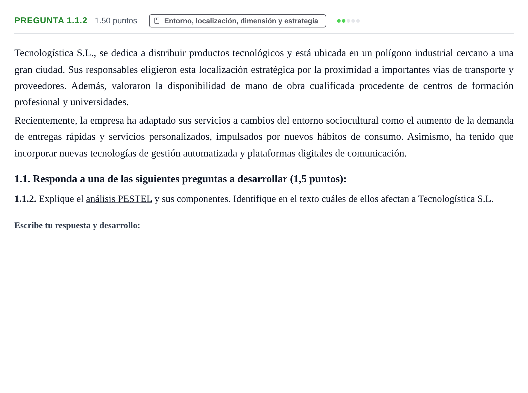 Enunciado: Pregunta 1.1.2 · Empresa y Diseño de Modelos de Negocio PAU Castilla-La Mancha Ordinaria 2026