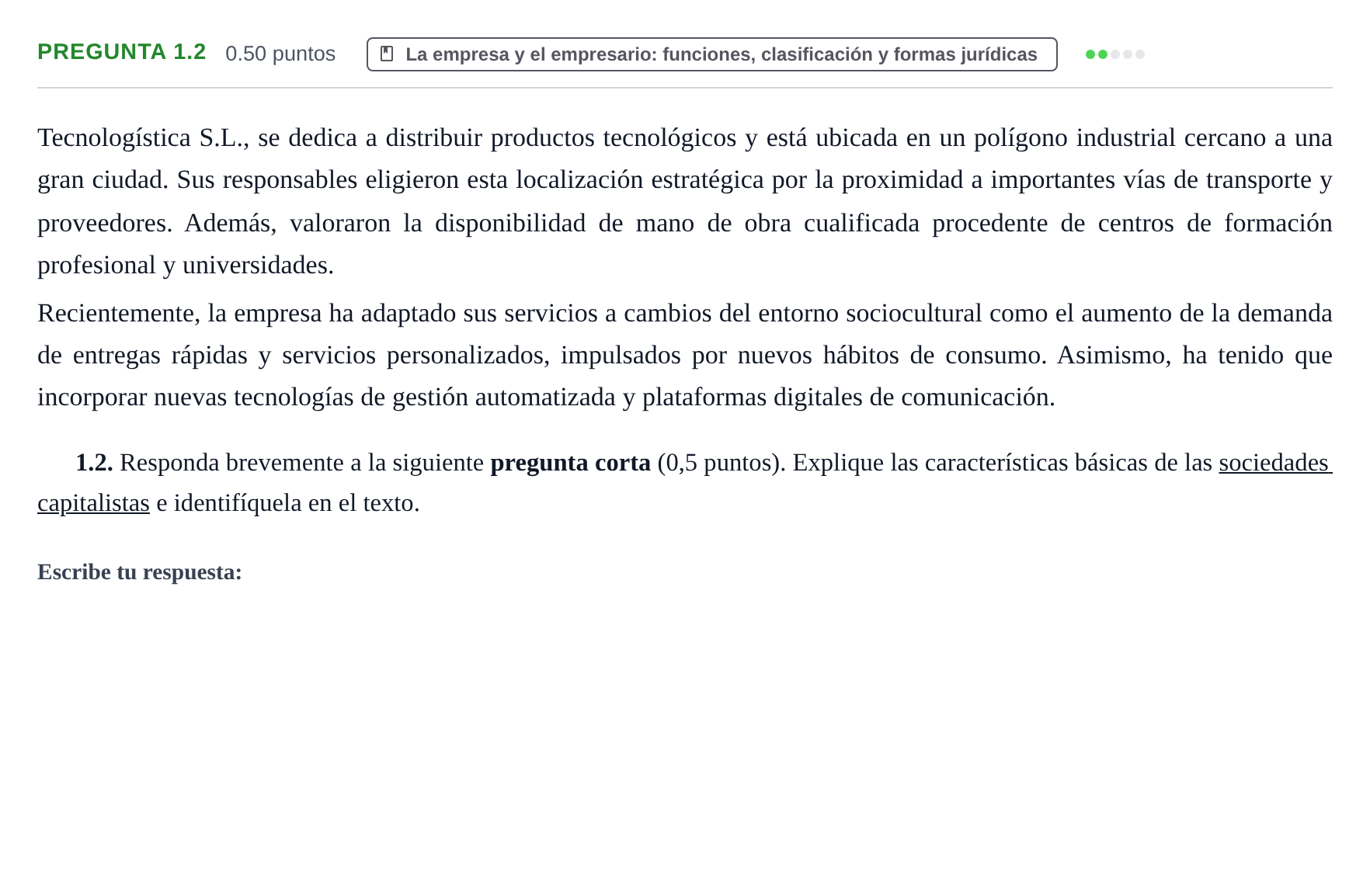 Enunciado: Pregunta 1.2 · Empresa y Diseño de Modelos de Negocio PAU Castilla-La Mancha Ordinaria 2026